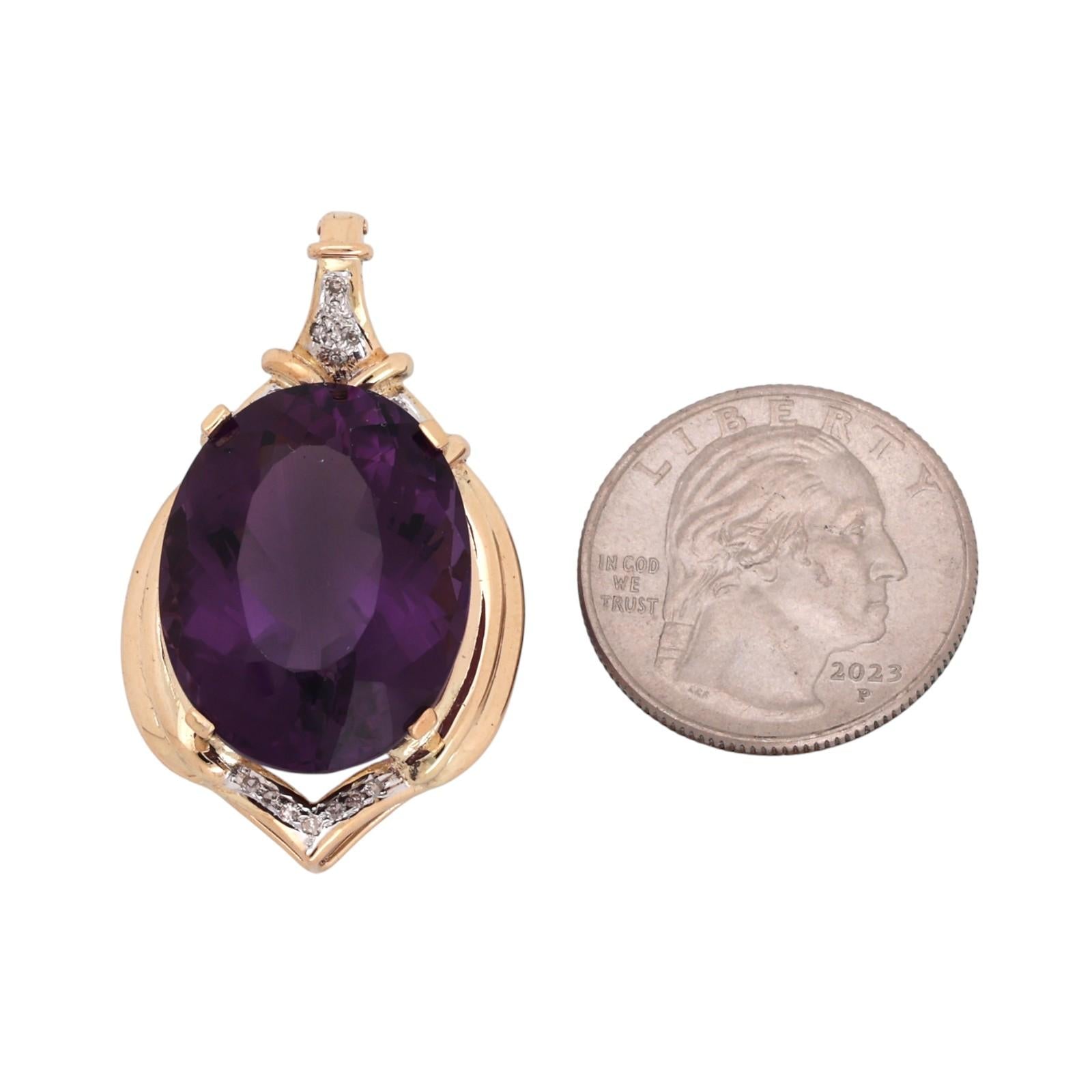 14K Two-Tone Gold 31.61CT Amethyst Diamond Pendant Large Oval Statement