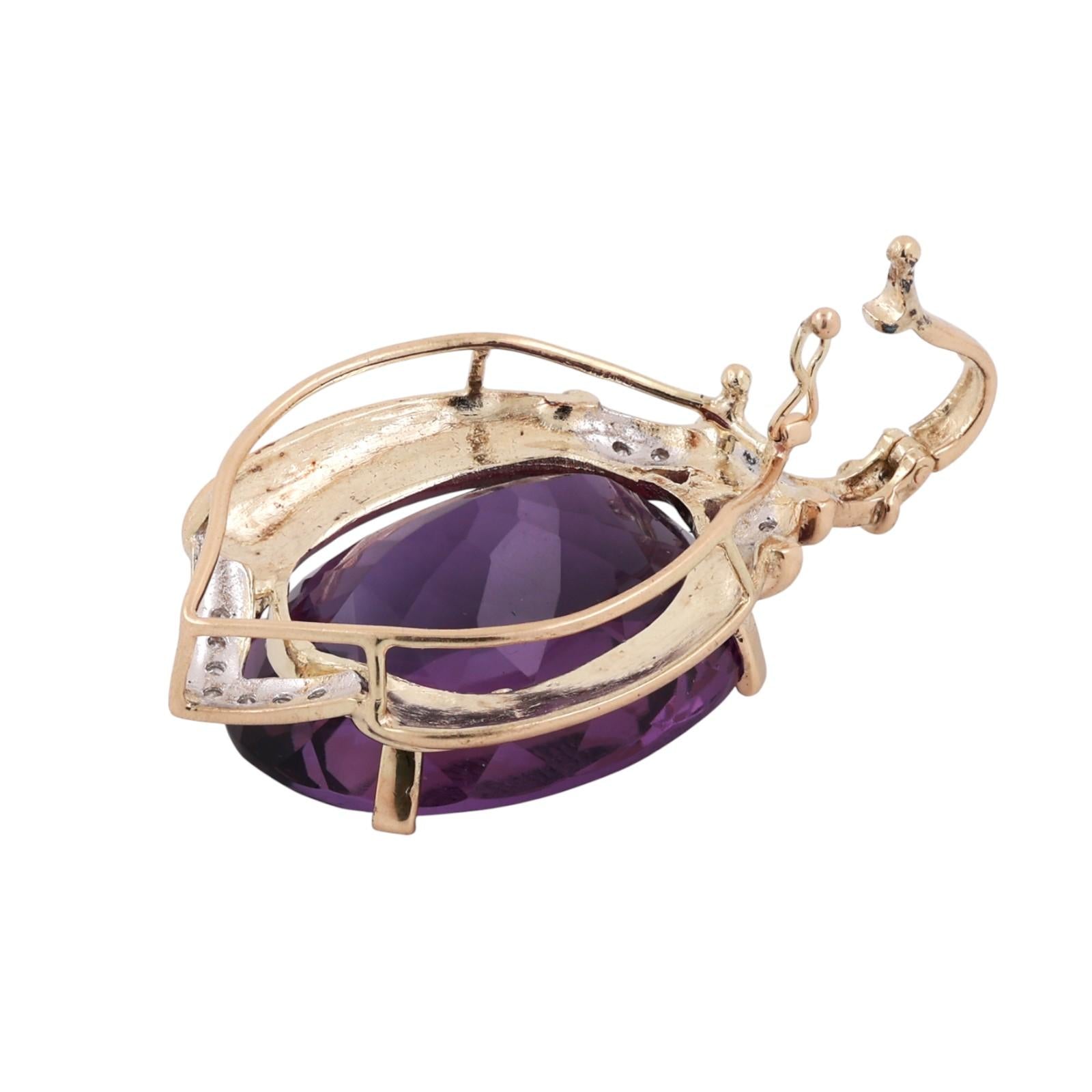 14K Two-Tone Gold 31.61CT Amethyst Diamond Pendant Large Oval Statement