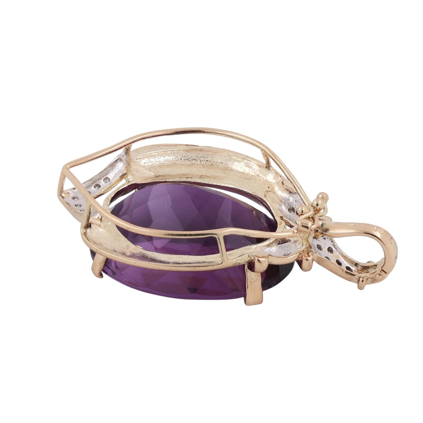 14K Two-Tone Gold 31.61CT Amethyst Diamond Pendant Large Oval Statement
