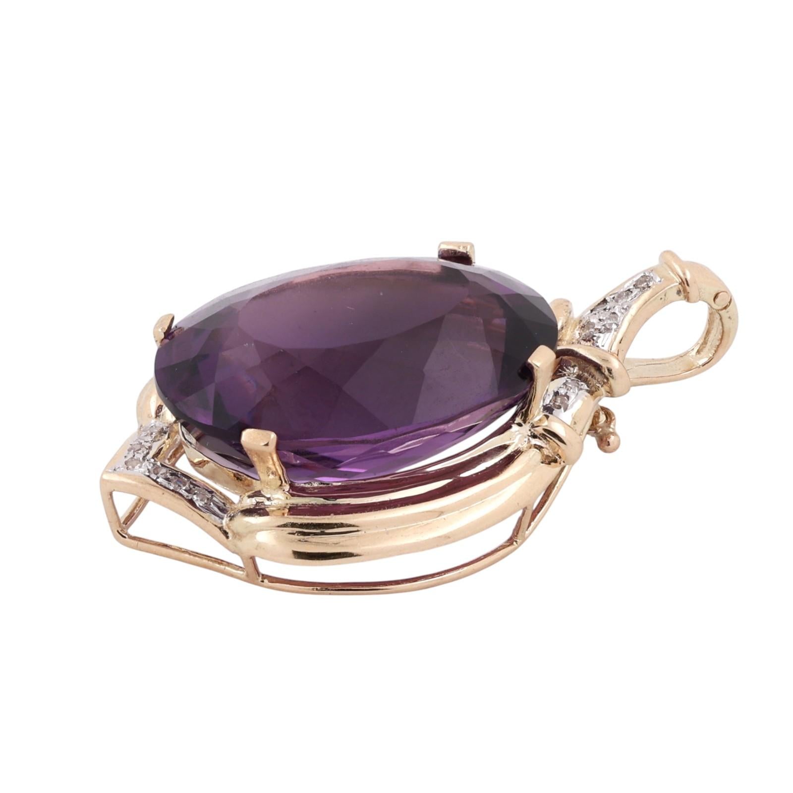 14K Two-Tone Gold 31.61CT Amethyst Diamond Pendant Large Oval Statement