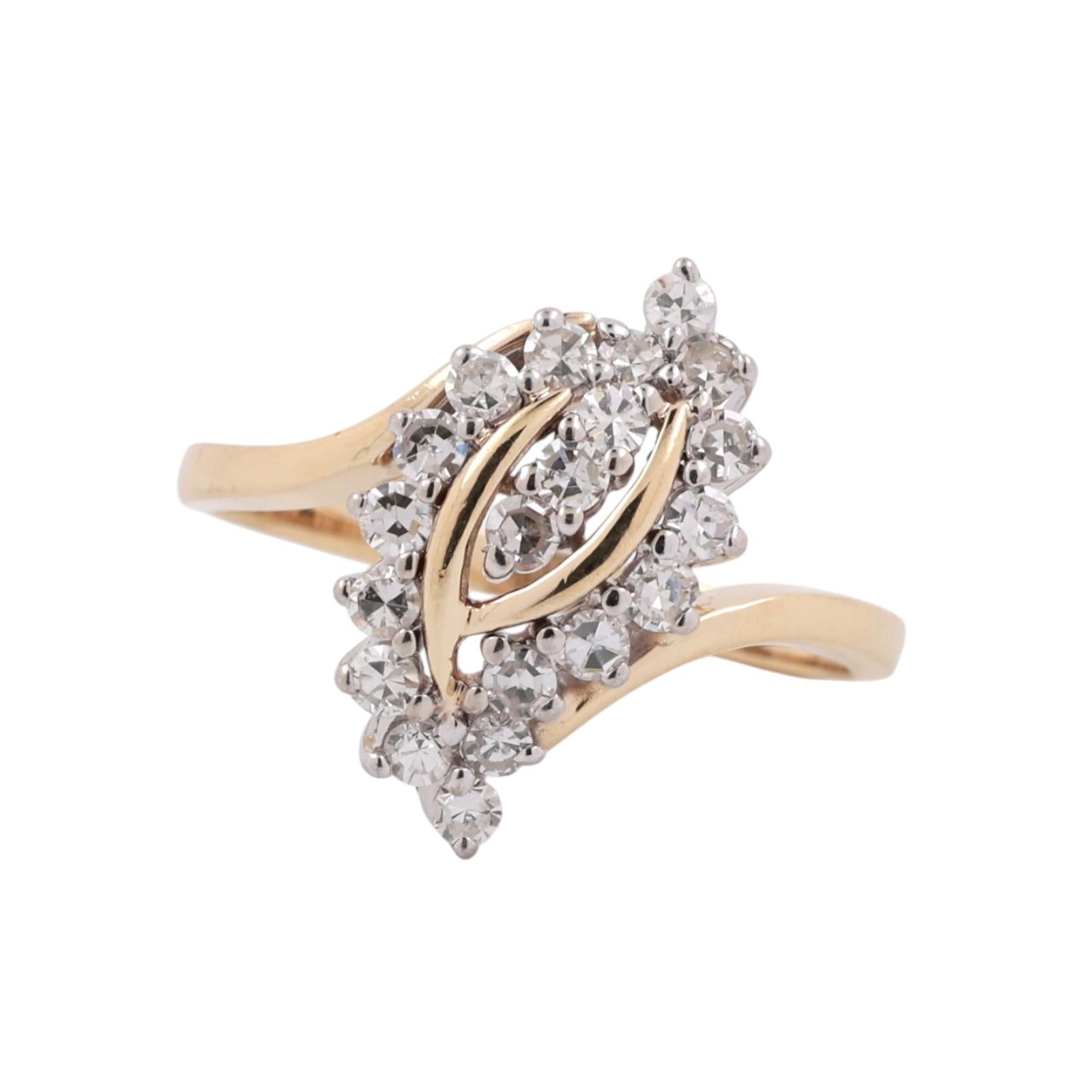 0.50ctw Diamond Swirl Cocktail Ring 14K Two-Tone Gold Marquise Cluster Estate