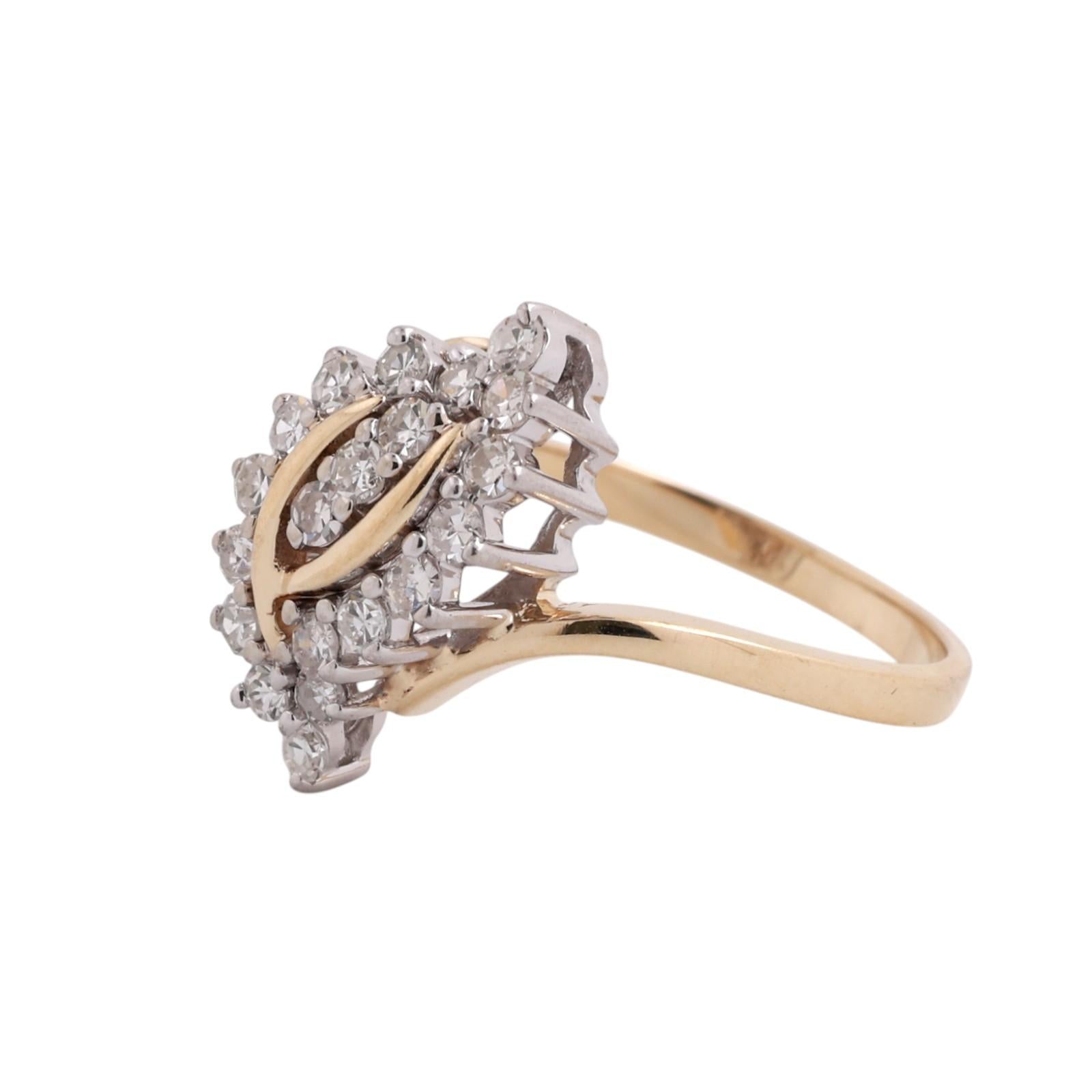 0.50ctw Diamond Swirl Cocktail Ring 14K Two-Tone Gold Marquise Cluster Estate