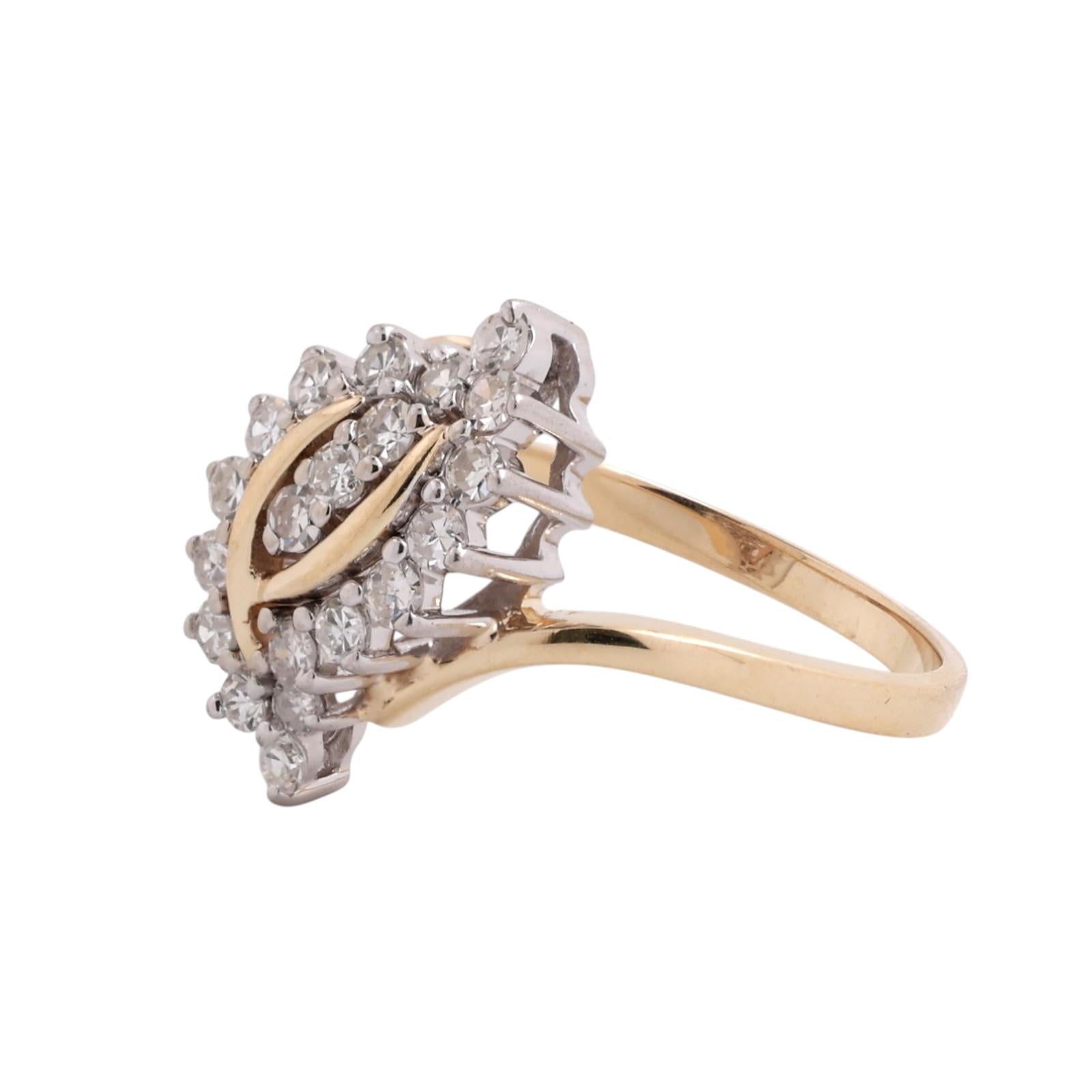 0.50ctw Diamond Swirl Cocktail Ring 14K Two-Tone Gold Marquise Cluster Estate