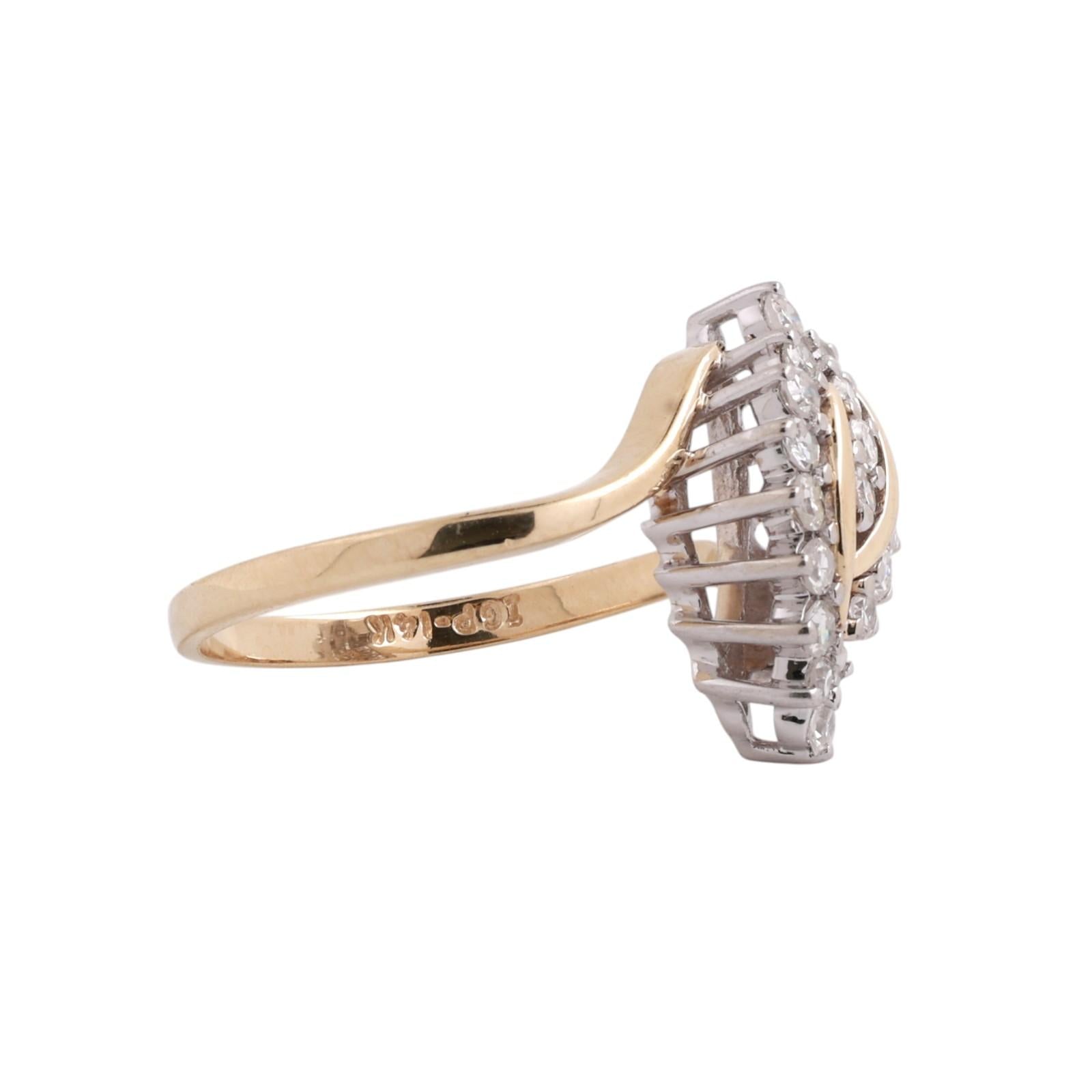 0.50ctw Diamond Swirl Cocktail Ring 14K Two-Tone Gold Marquise Cluster Estate