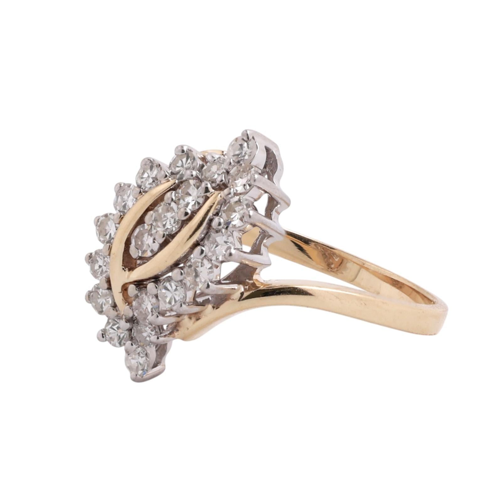 0.50ctw Diamond Swirl Cocktail Ring 14K Two-Tone Gold Marquise Cluster Estate