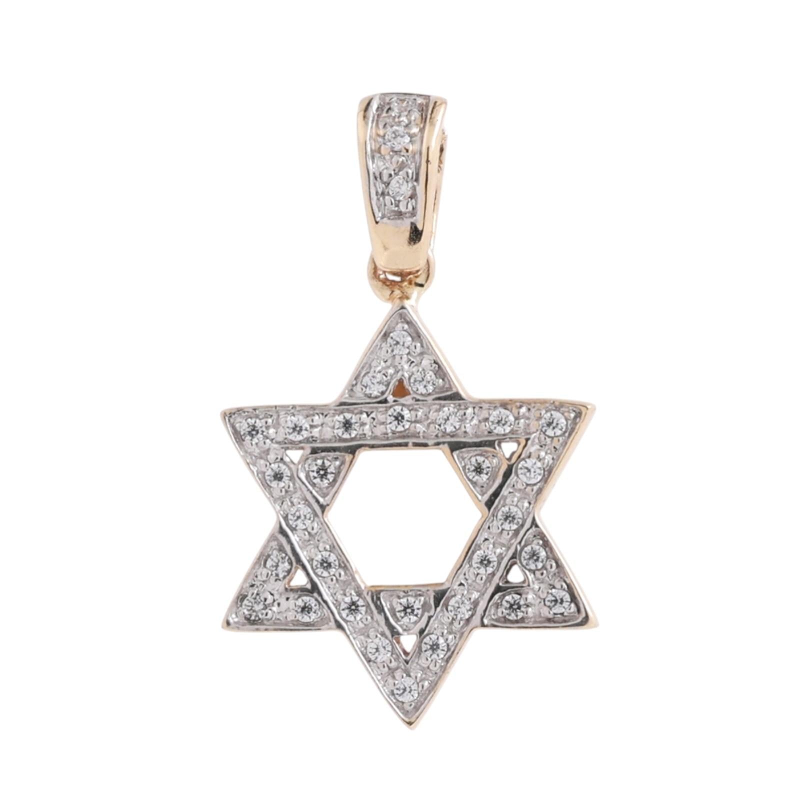 14K Two Tone Gold Diamond Star of David Pendant 0.25CT TW Estate
