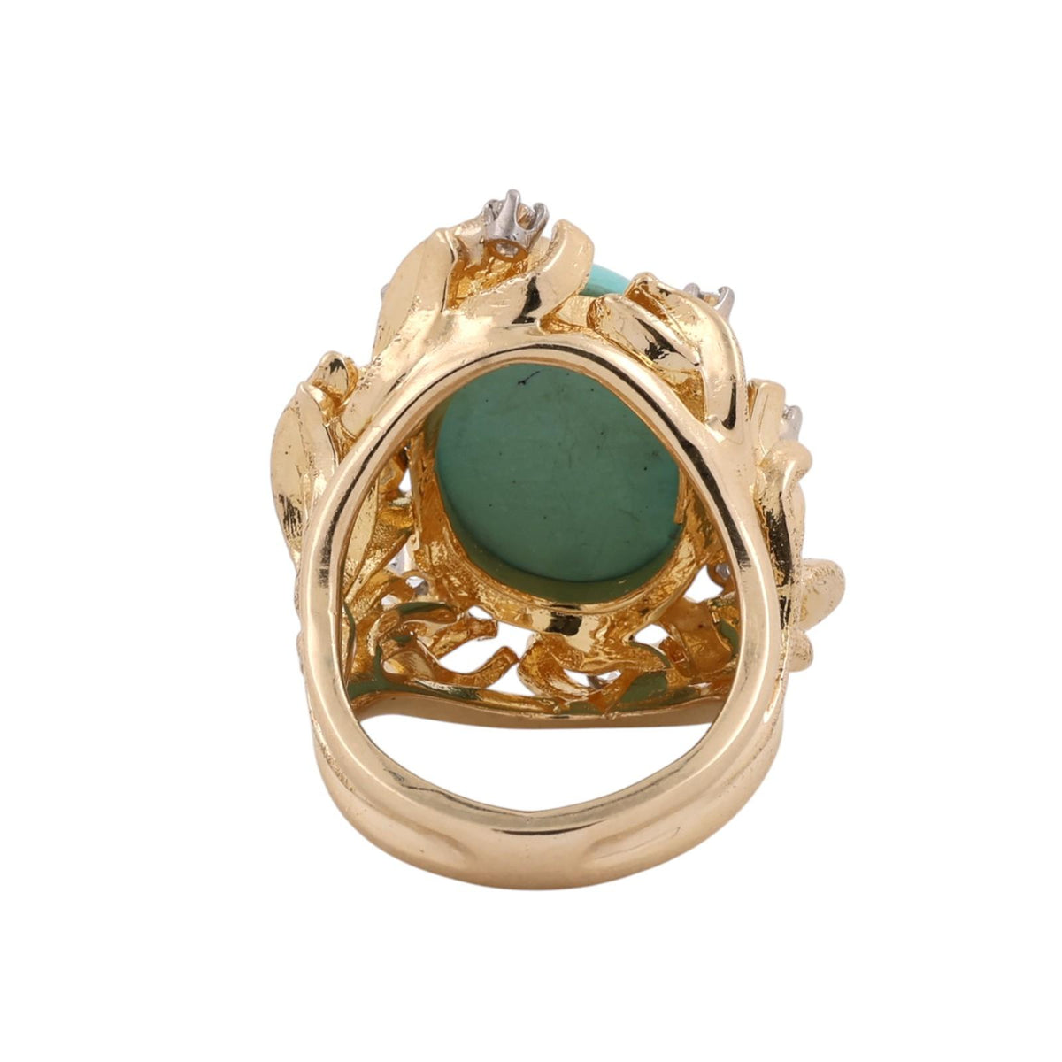 Vintage Brutalist Turquoise Diamond Statement Ring Two Tone Gold 0.25CTW Sz 5.25