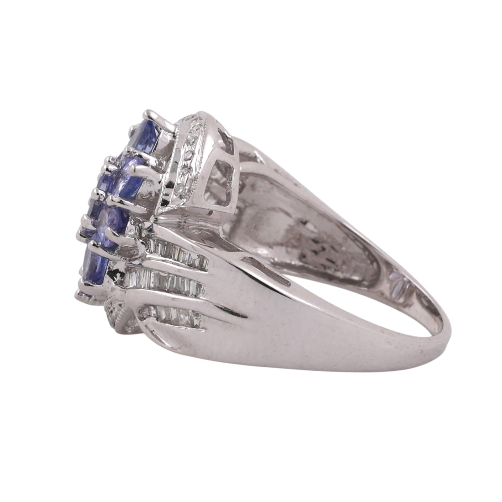 14K White Gold Tanzanite Diamond Cluster Ring 2.32CTW Size 7 Estate