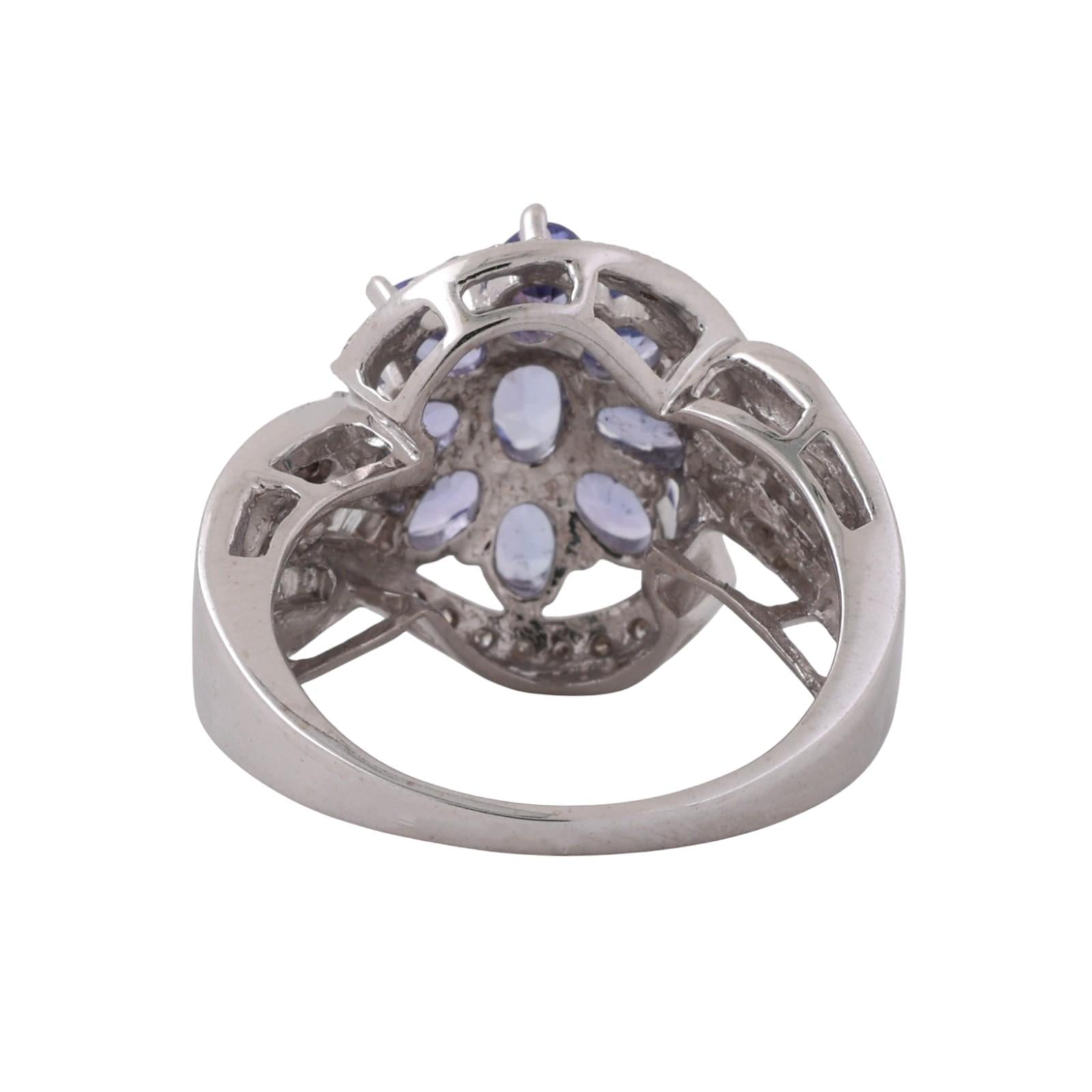 14K White Gold Tanzanite Diamond Cluster Ring 2.32CTW Size 7 Estate