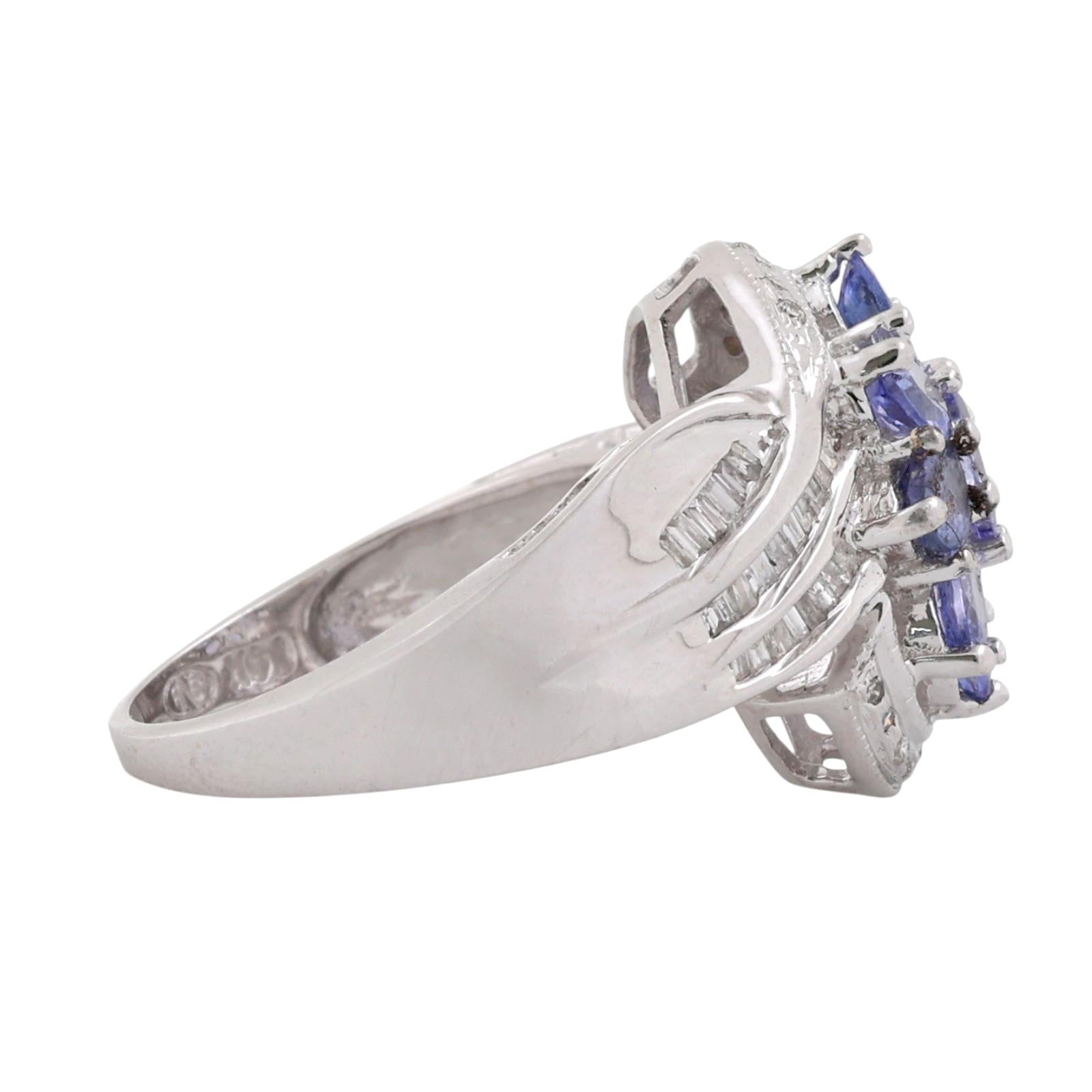 14K White Gold Tanzanite Diamond Cluster Ring 2.32CTW Size 7 Estate