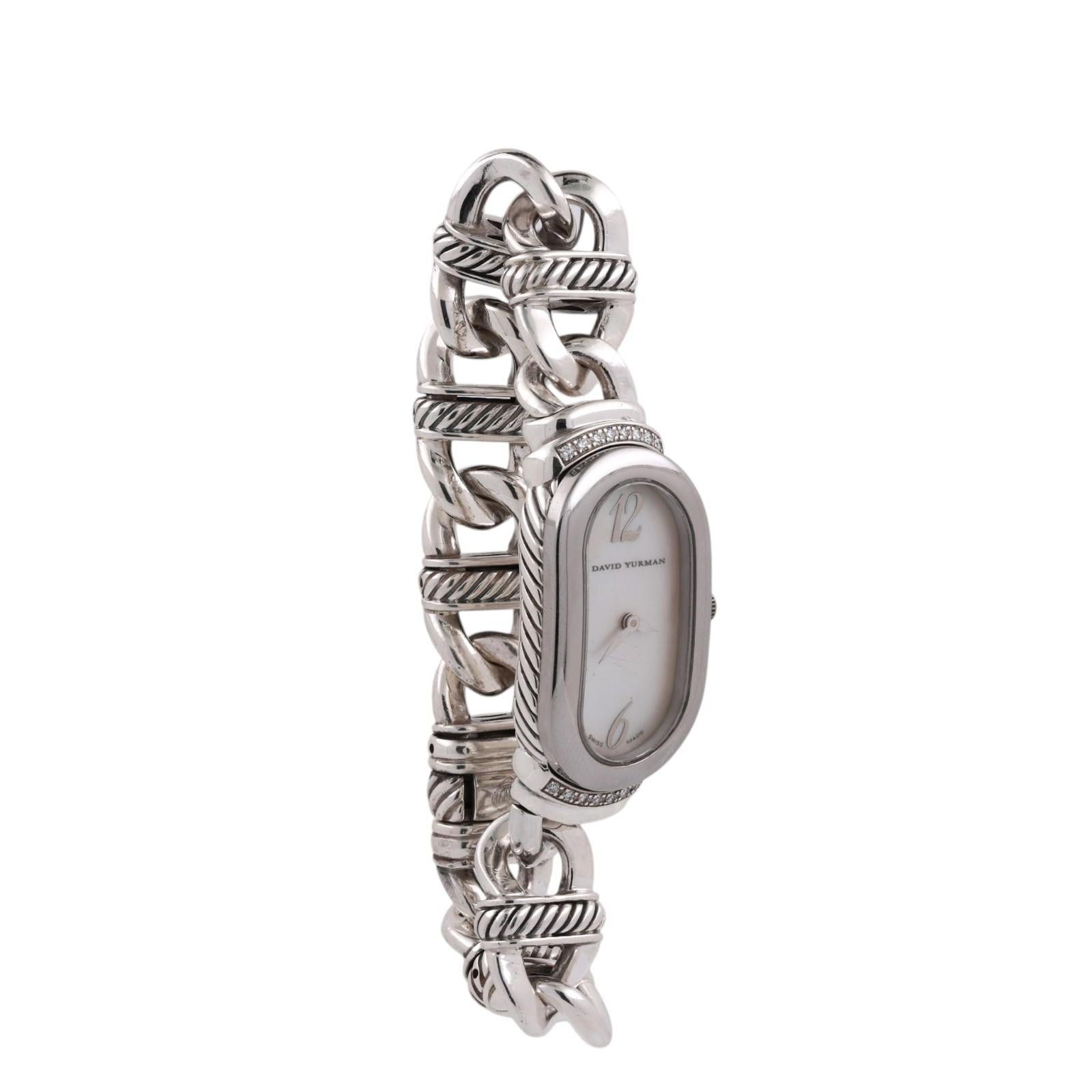 David Yurman Madison Cable Link Watch Sterling Silver Diamond MOP Quartz 6.5"