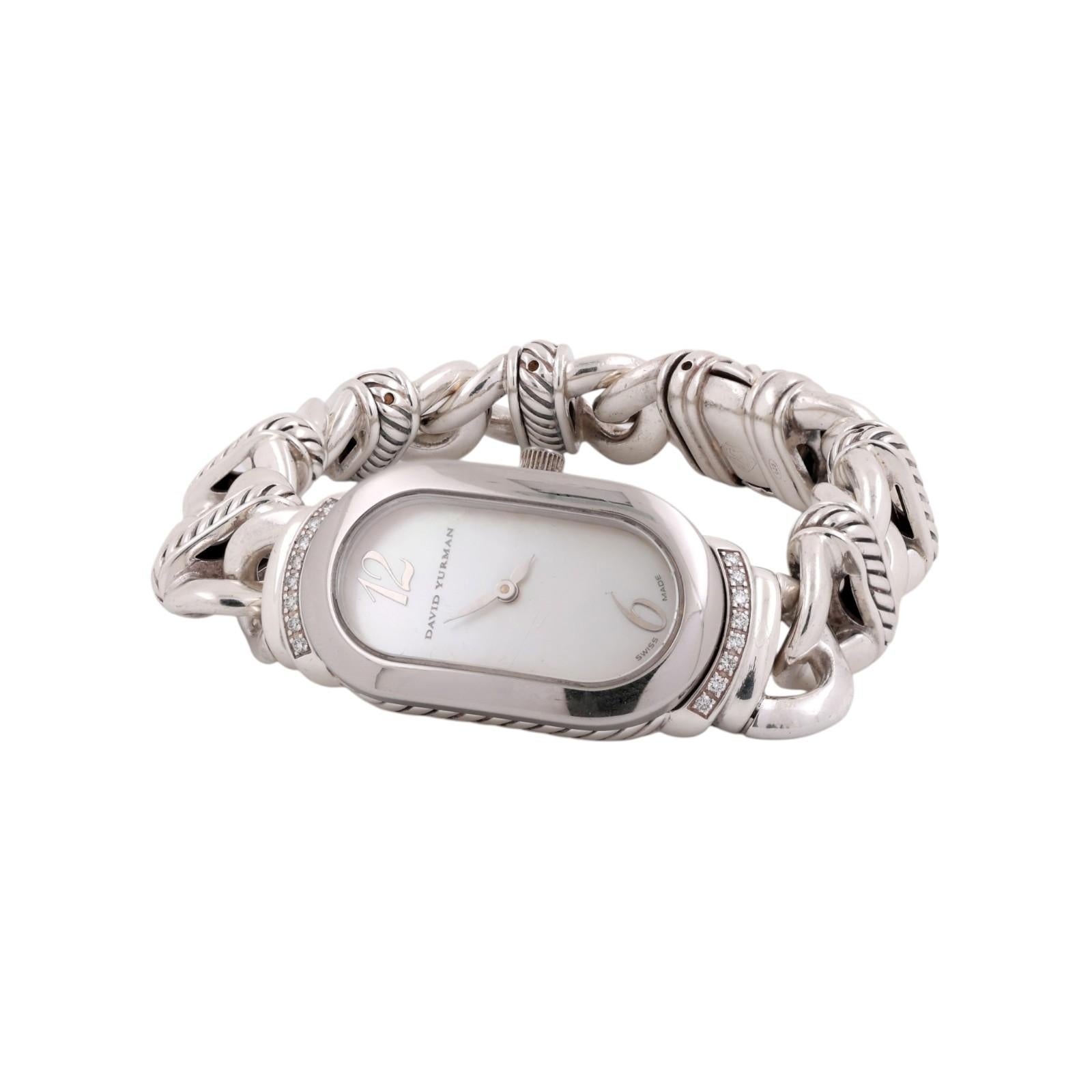 David Yurman Madison Cable Link Watch Sterling Silver Diamond MOP Quartz 6.5"