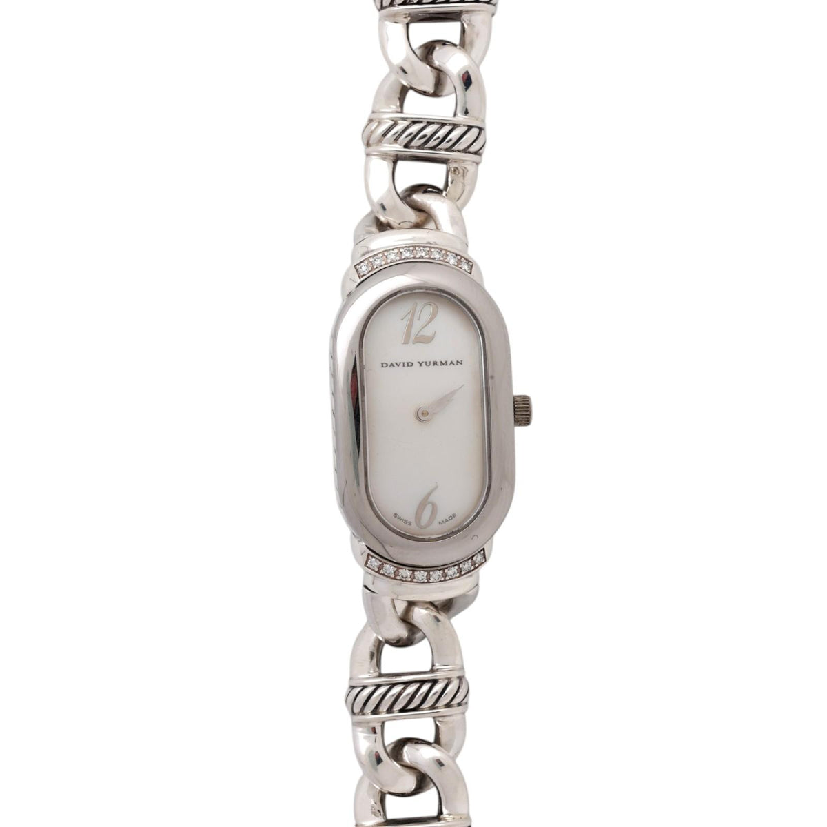 David Yurman Madison Cable Link Watch Sterling Silver Diamond MOP Quartz 6.5"