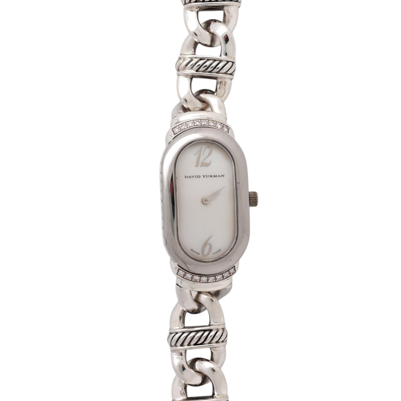 David Yurman Madison Cable Link Watch Sterling Silver Diamond MOP Quartz 6.5"