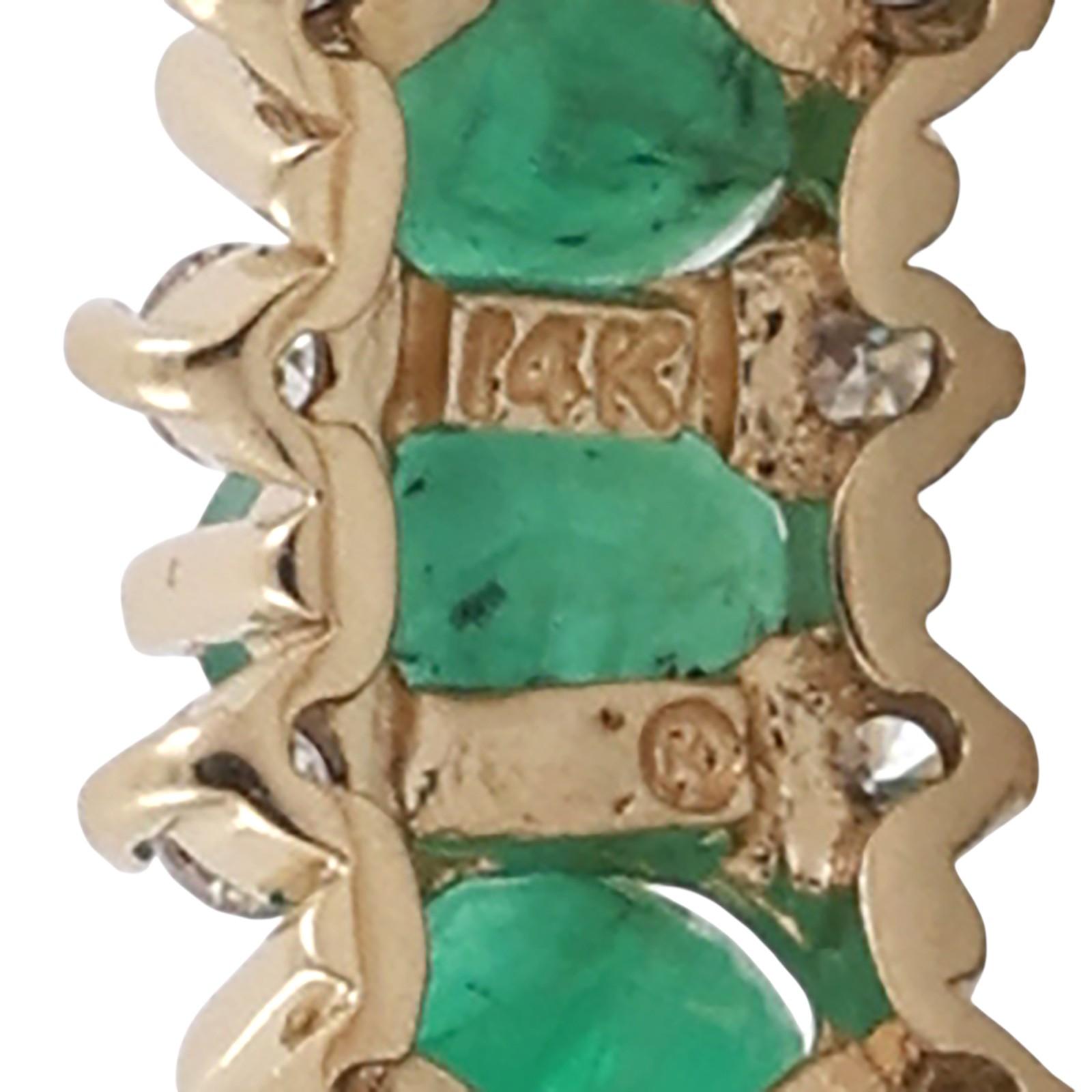14K Yellow Gold 0.95CTW Emerald Diamond Band Ring Size 5.25 Estate