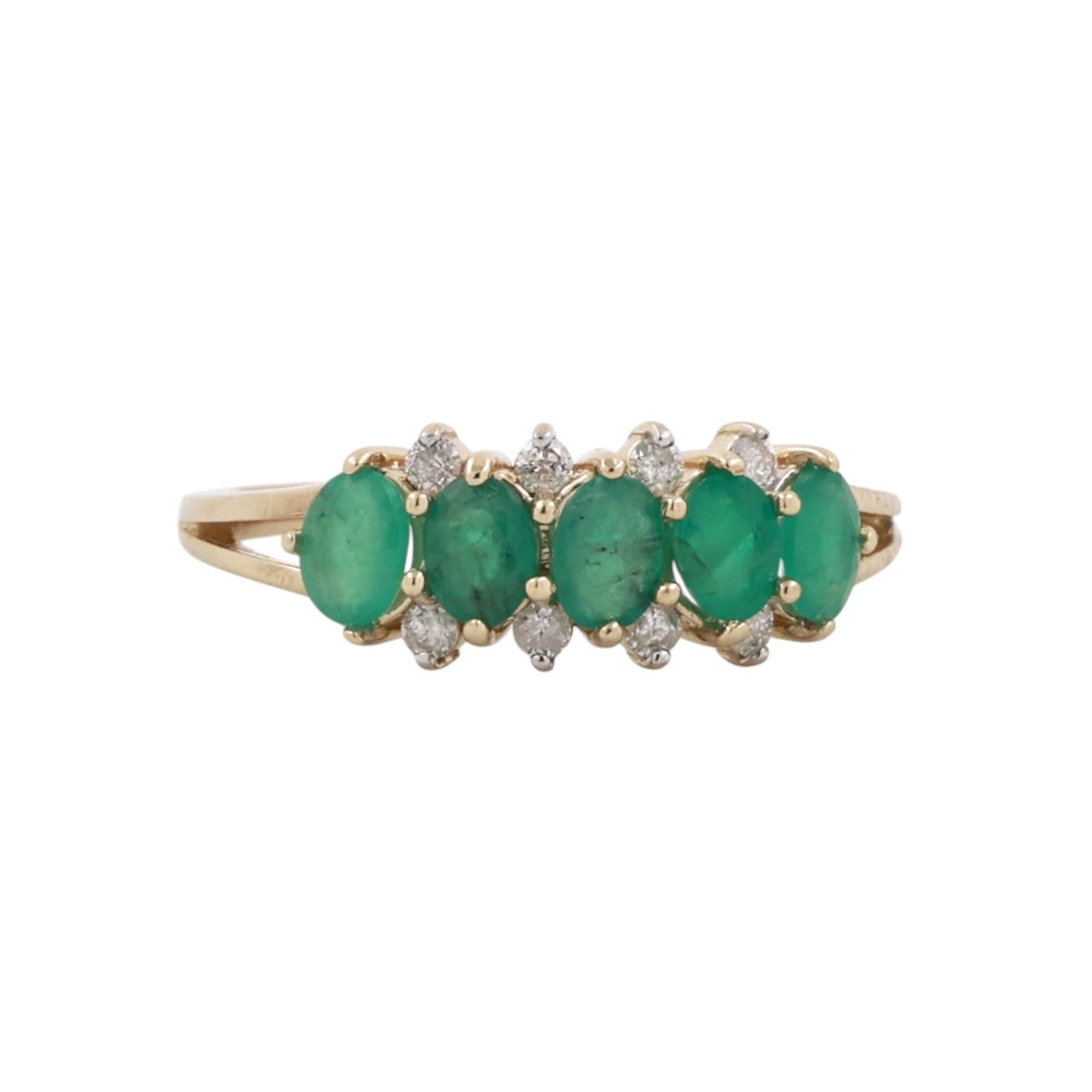 14K Yellow Gold 0.95CTW Emerald Diamond Band Ring Size 5.25 Estate
