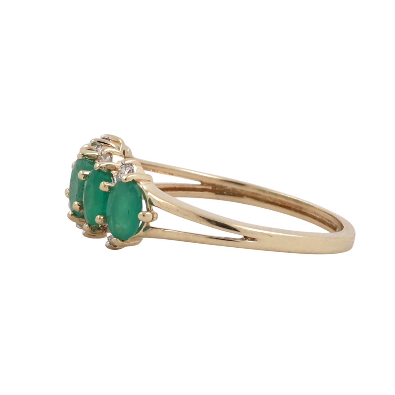 14K Yellow Gold 0.95CTW Emerald Diamond Band Ring Size 5.25 Estate