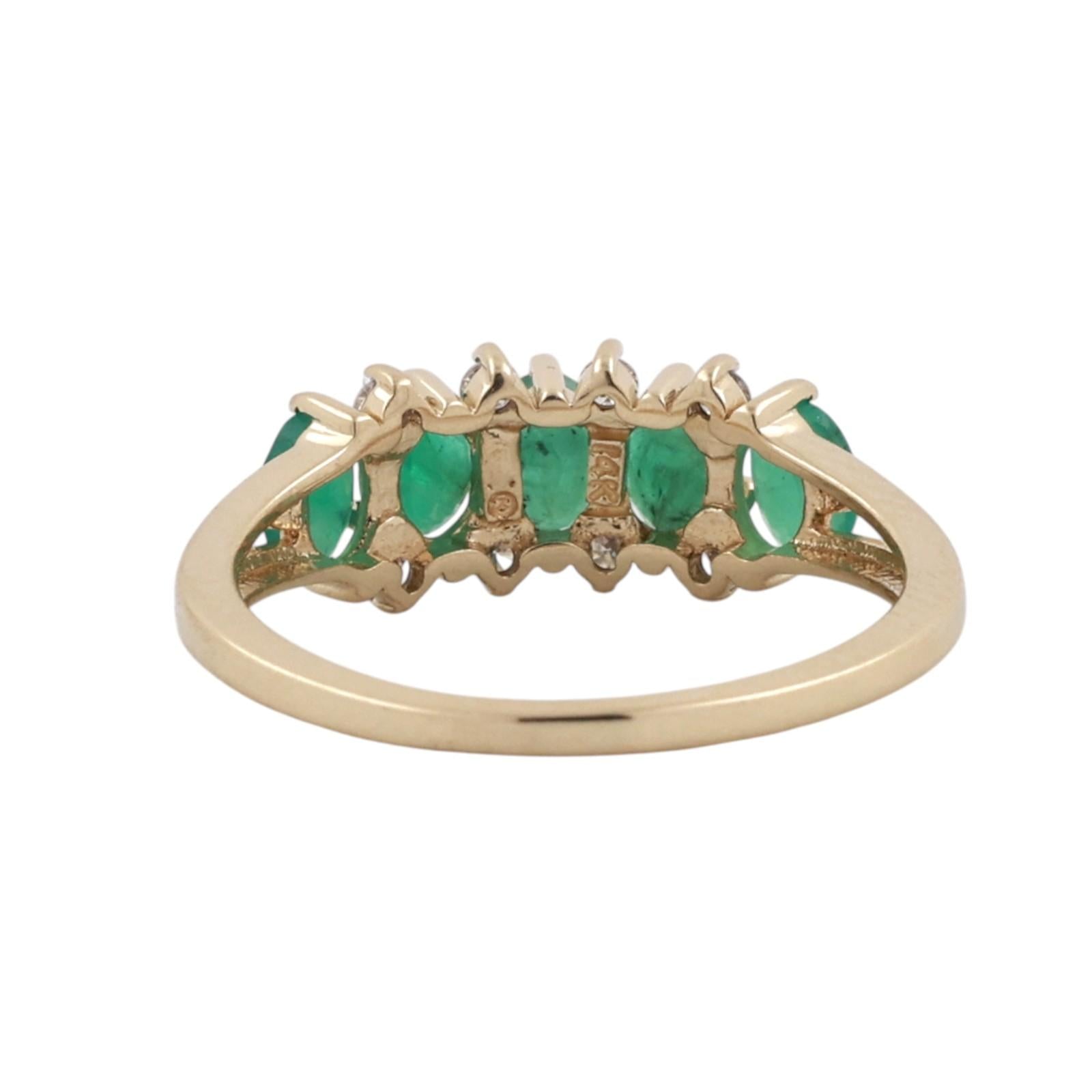 14K Yellow Gold 0.95CTW Emerald Diamond Band Ring Size 5.25 Estate