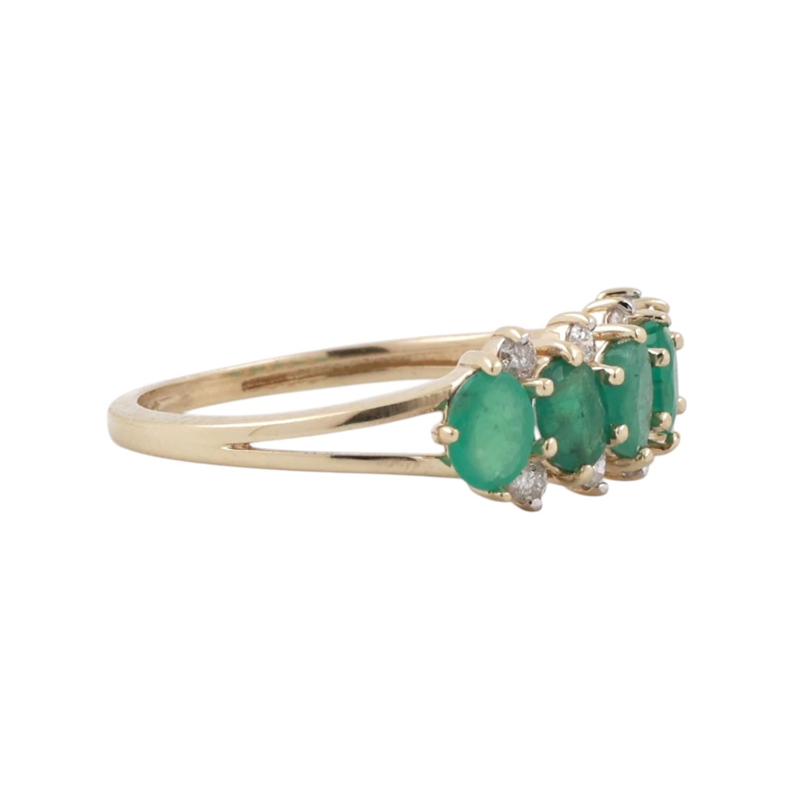 14K Yellow Gold 0.95CTW Emerald Diamond Band Ring Size 5.25 Estate