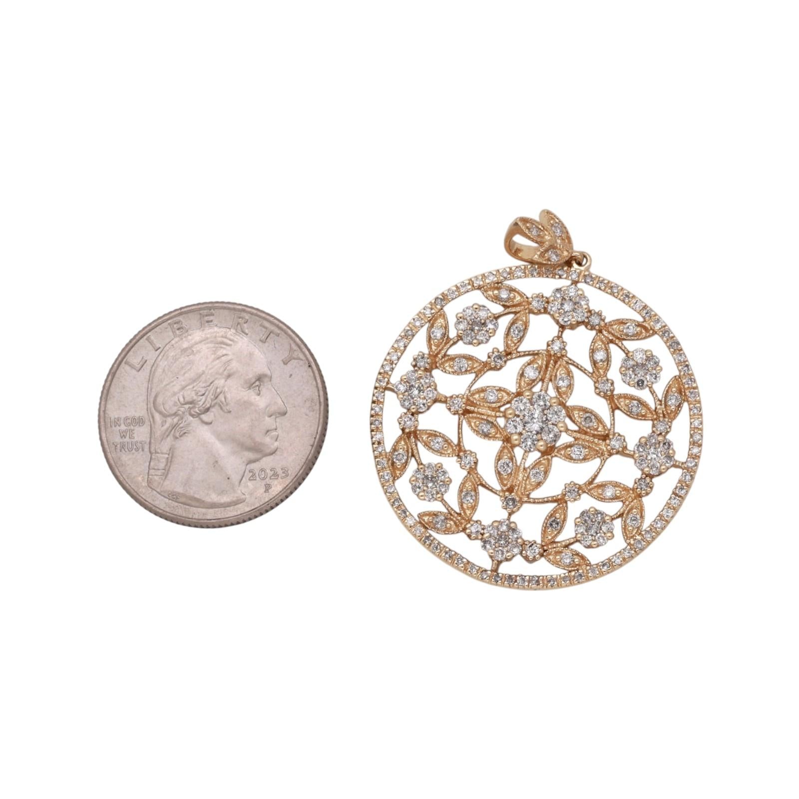 EFFY 14K Yellow Gold 2.40tw Diamond Floral Filigree Pendant 2.40 TW 1.75" Large