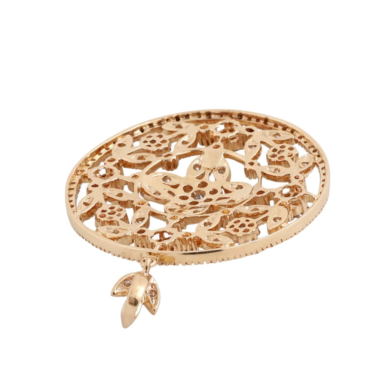 EFFY 14K Yellow Gold 2.40tw Diamond Floral Filigree Pendant 2.40 TW 1.75" Large