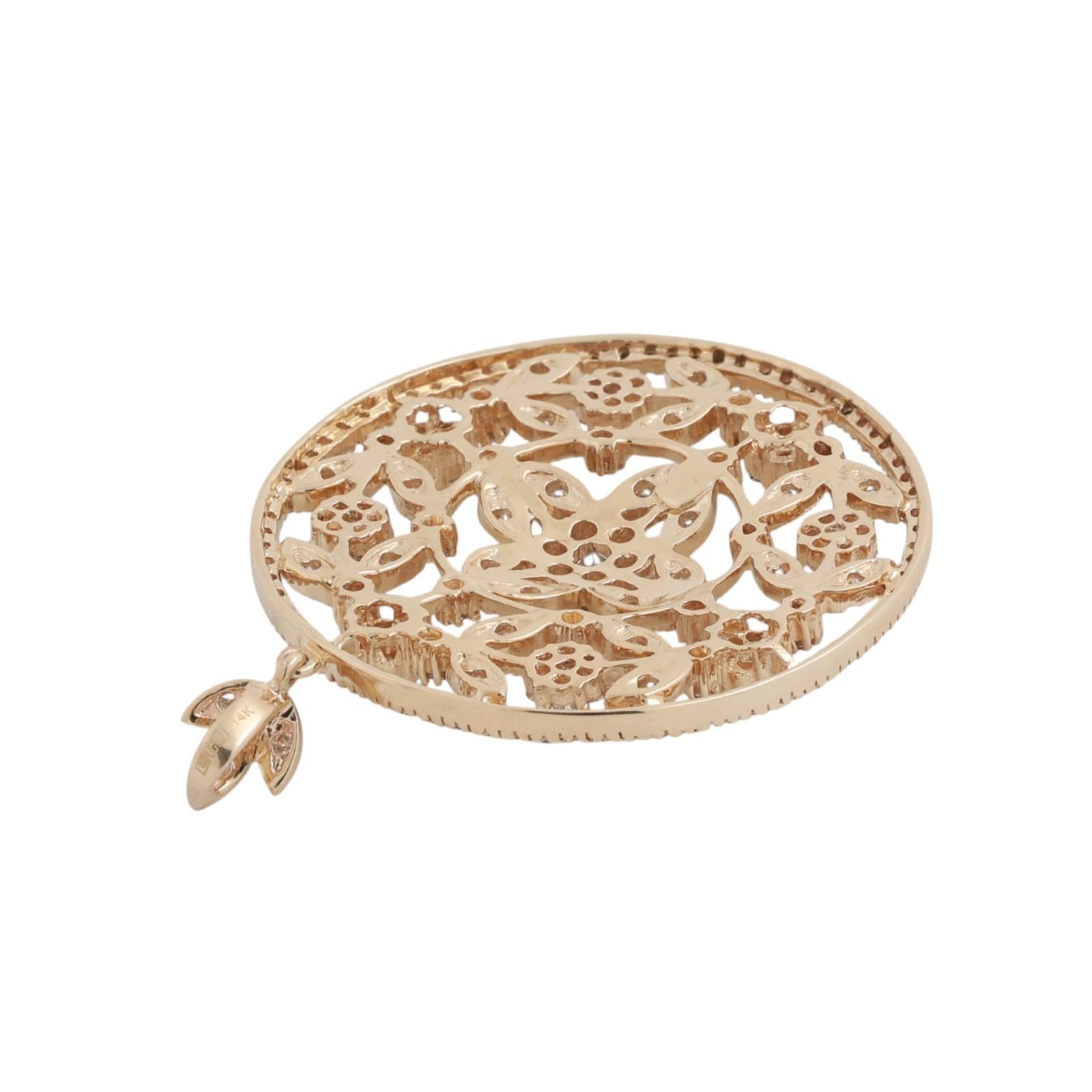 EFFY 14K Yellow Gold 2.40tw Diamond Floral Filigree Pendant 2.40 TW 1.75" Large