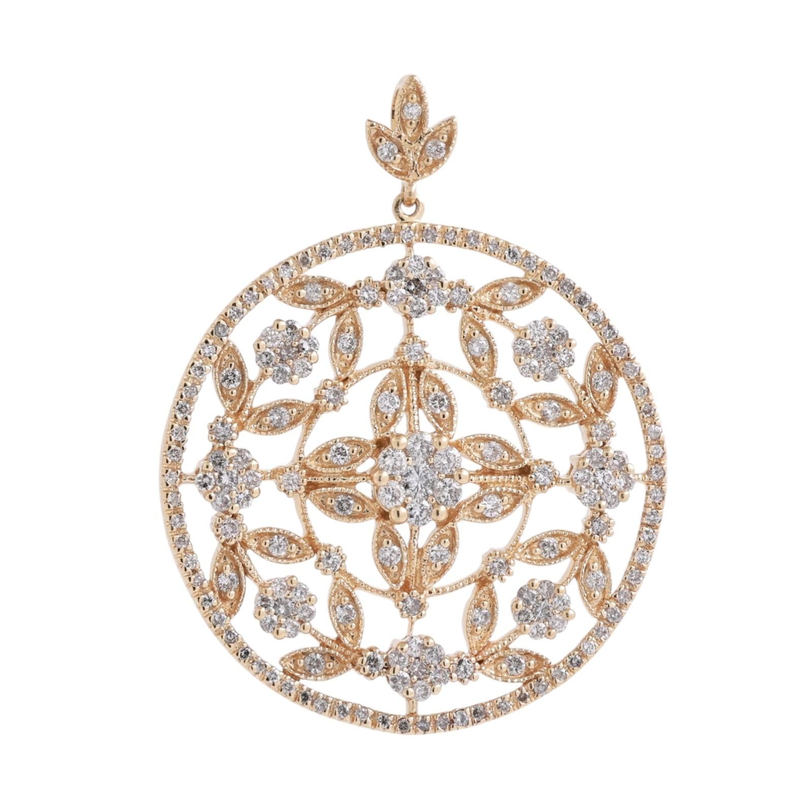 EFFY 14K Yellow Gold 2.40tw Diamond Floral Filigree Pendant 2.40 TW 1.75" Large
