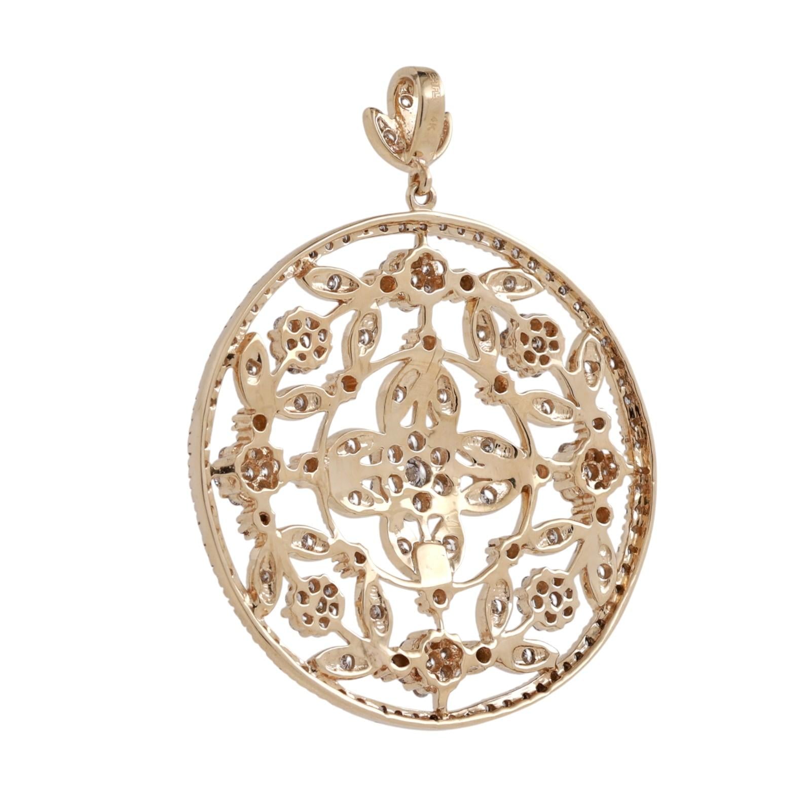 EFFY 14K Yellow Gold 2.40tw Diamond Floral Filigree Pendant 2.40 TW 1.75" Large