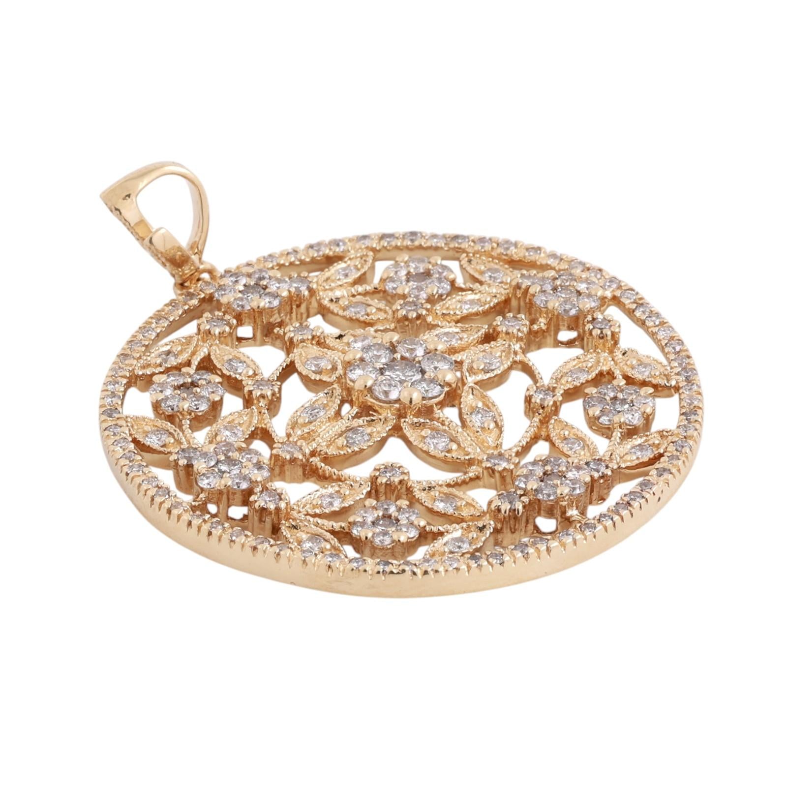 EFFY 14K Yellow Gold 2.40tw Diamond Floral Filigree Pendant 2.40 TW 1.75" Large