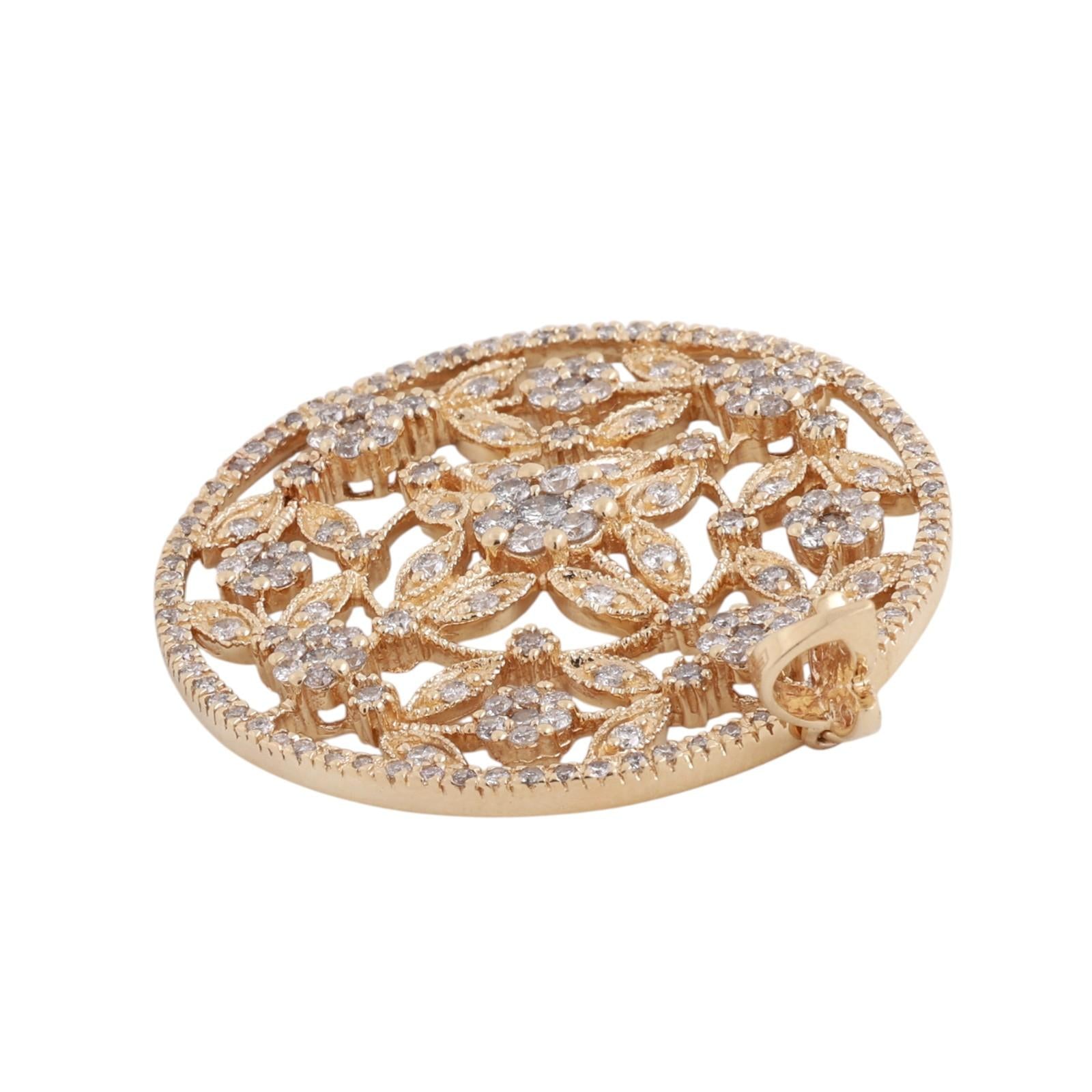 EFFY 14K Yellow Gold 2.40tw Diamond Floral Filigree Pendant 2.40 TW 1.75" Large
