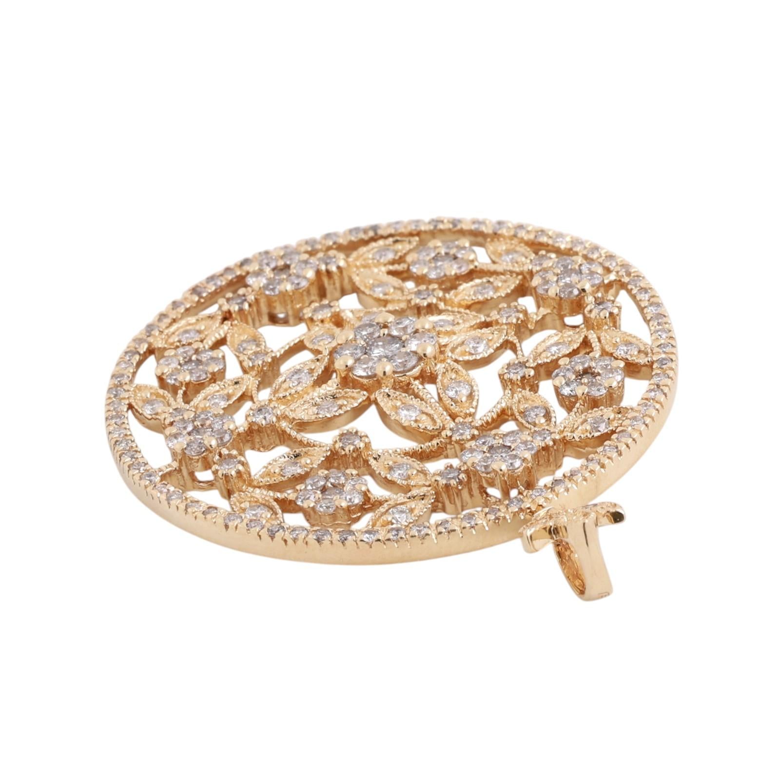 EFFY 14K Yellow Gold 2.40tw Diamond Floral Filigree Pendant 2.40 TW 1.75" Large