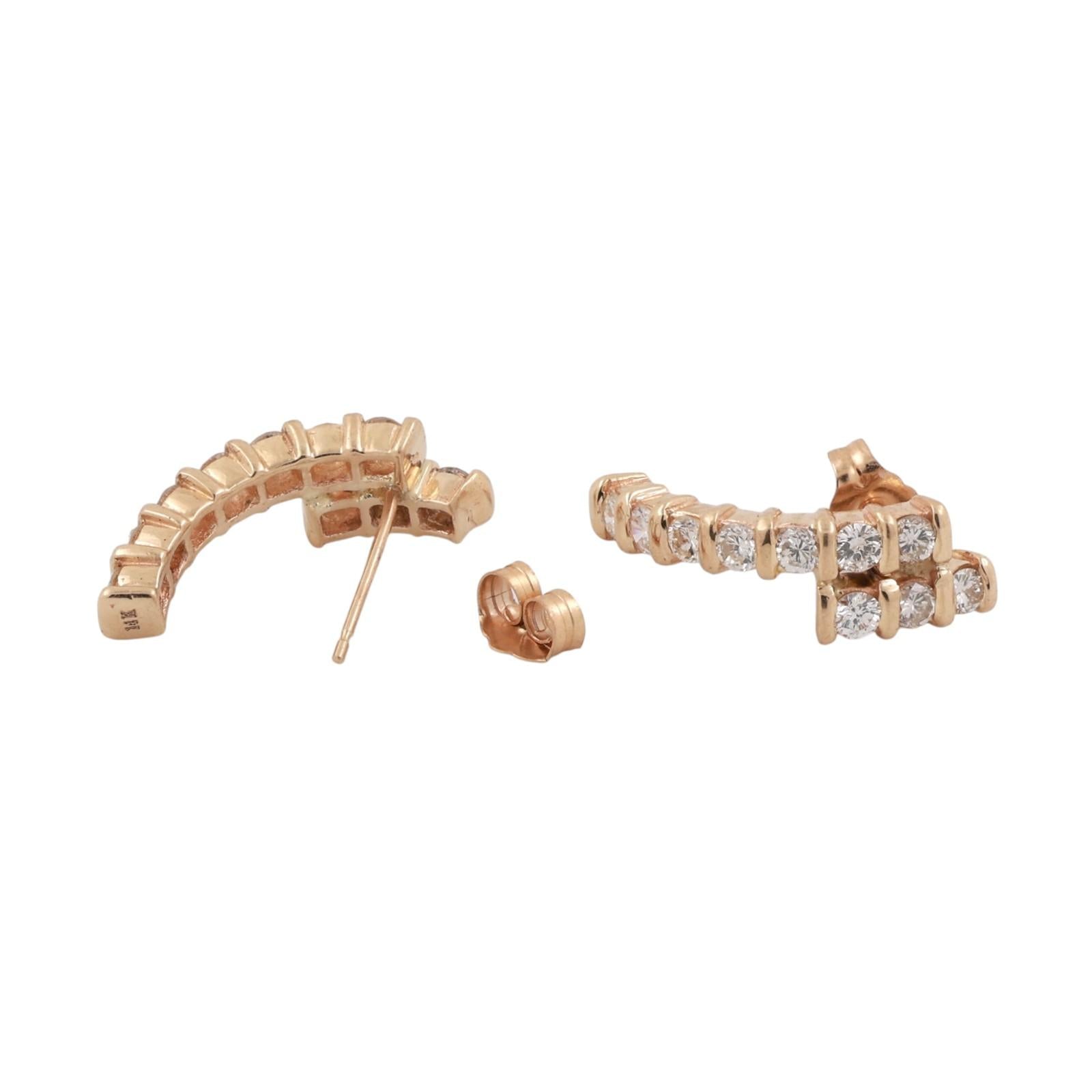 14K Yellow Gold Diamond Hoop Earrings 1.00ctw Half Hoop Bar Set