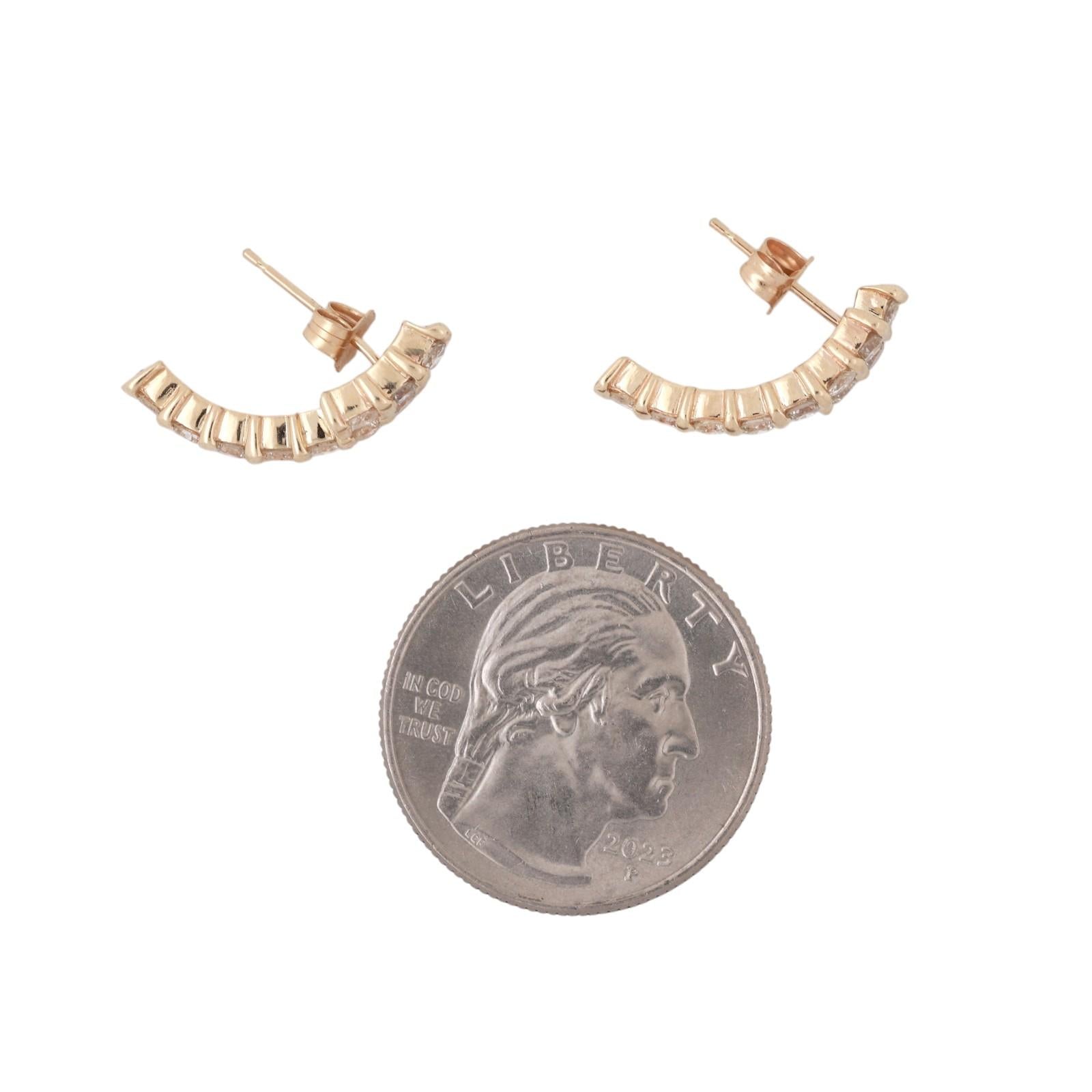 14K Yellow Gold Diamond Hoop Earrings 1.00ctw Half Hoop Bar Set