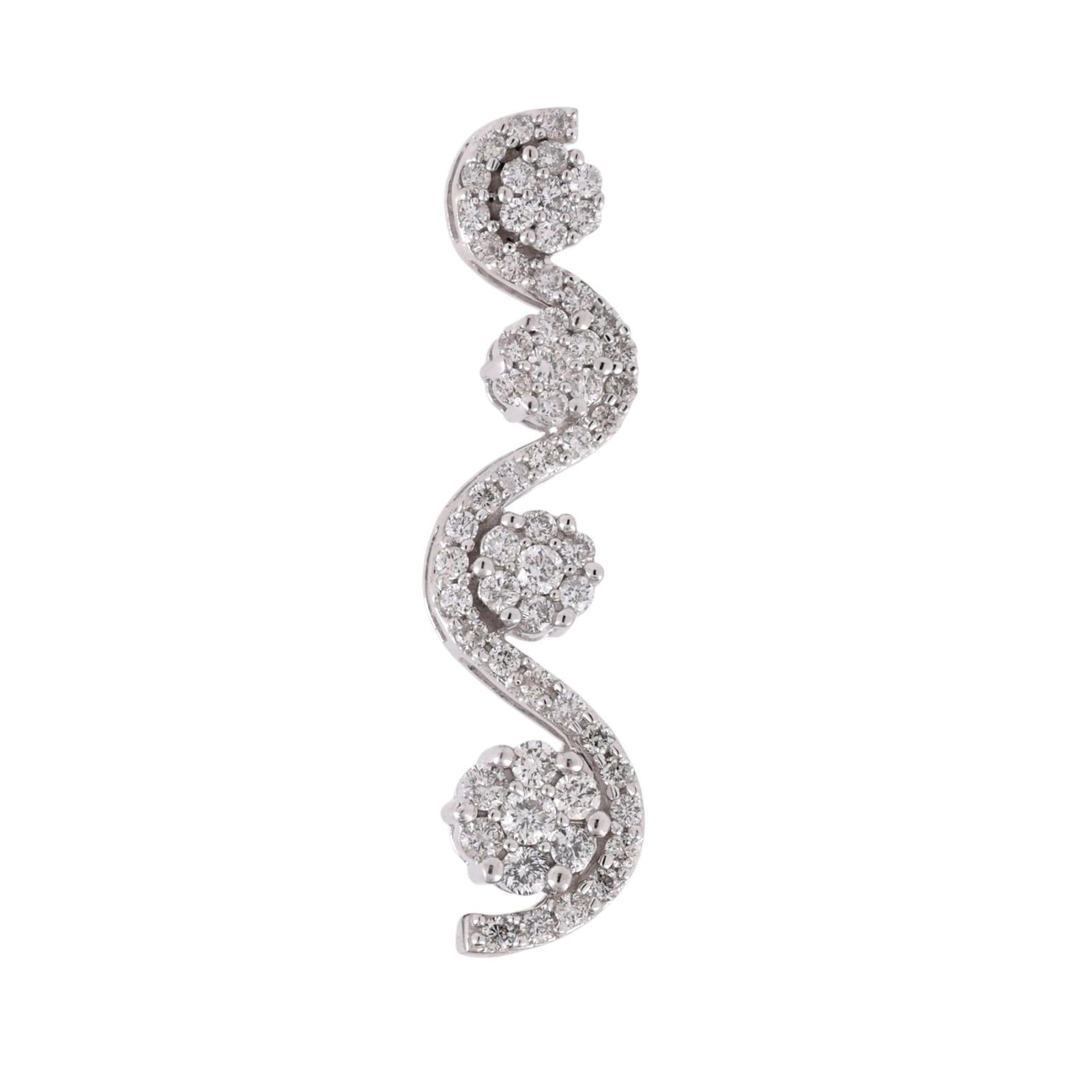 14K White Gold Diamond Pendant 2.00 CTW Floral Cluster Swirl Journey Slide