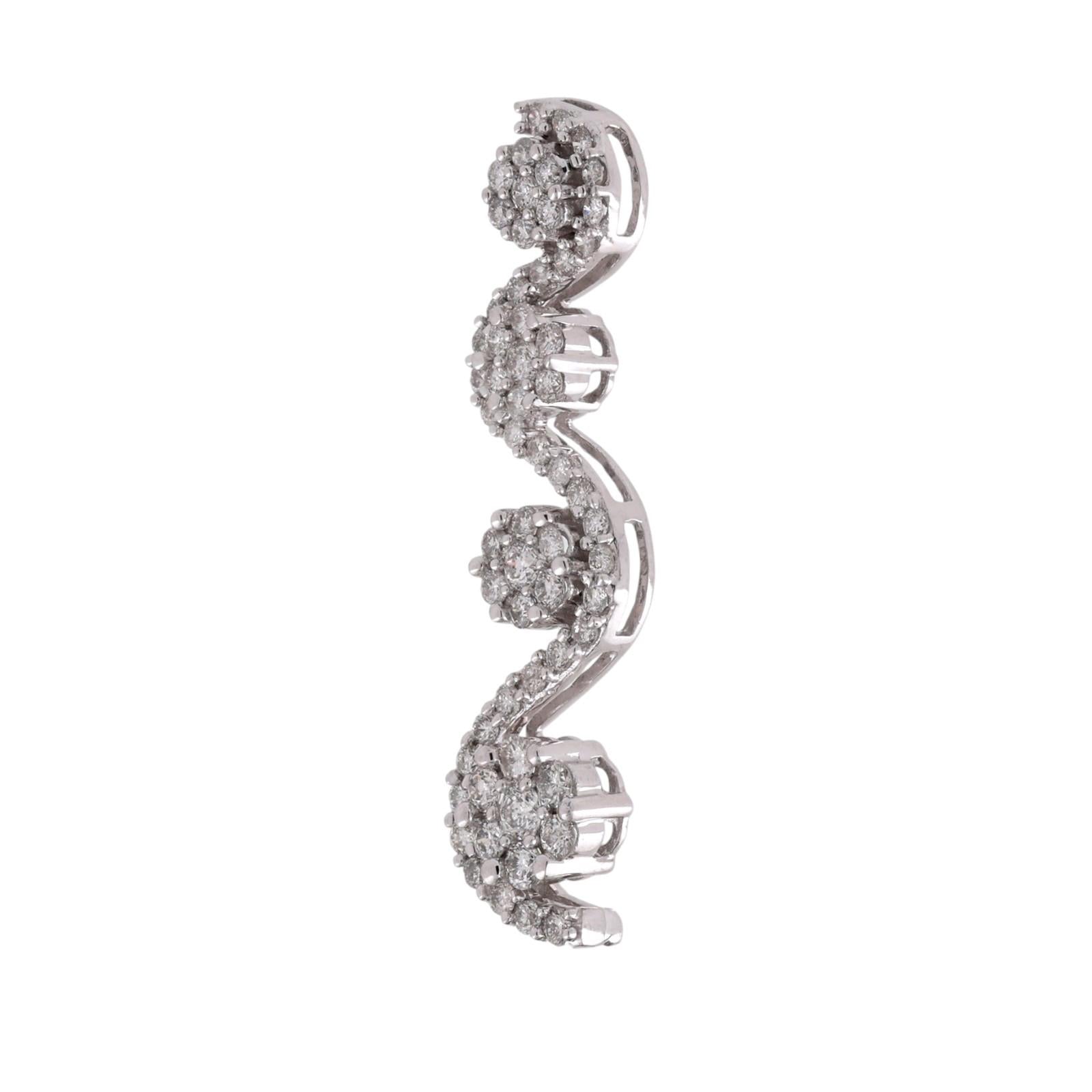14K White Gold Diamond Pendant 2.00 CTW Floral Cluster Swirl Journey Slide