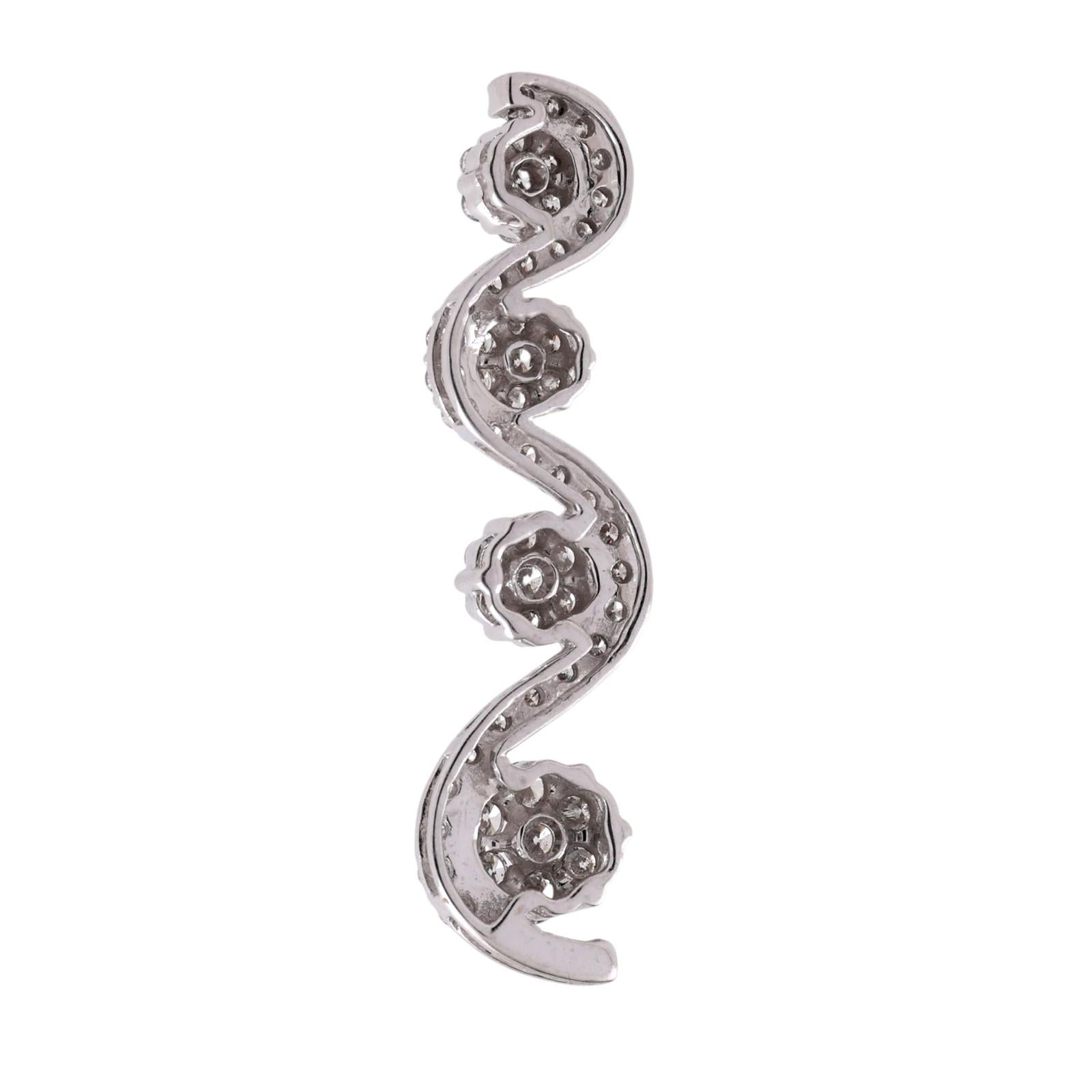 14K White Gold Diamond Pendant 2.00 CTW Floral Cluster Swirl Journey Slide