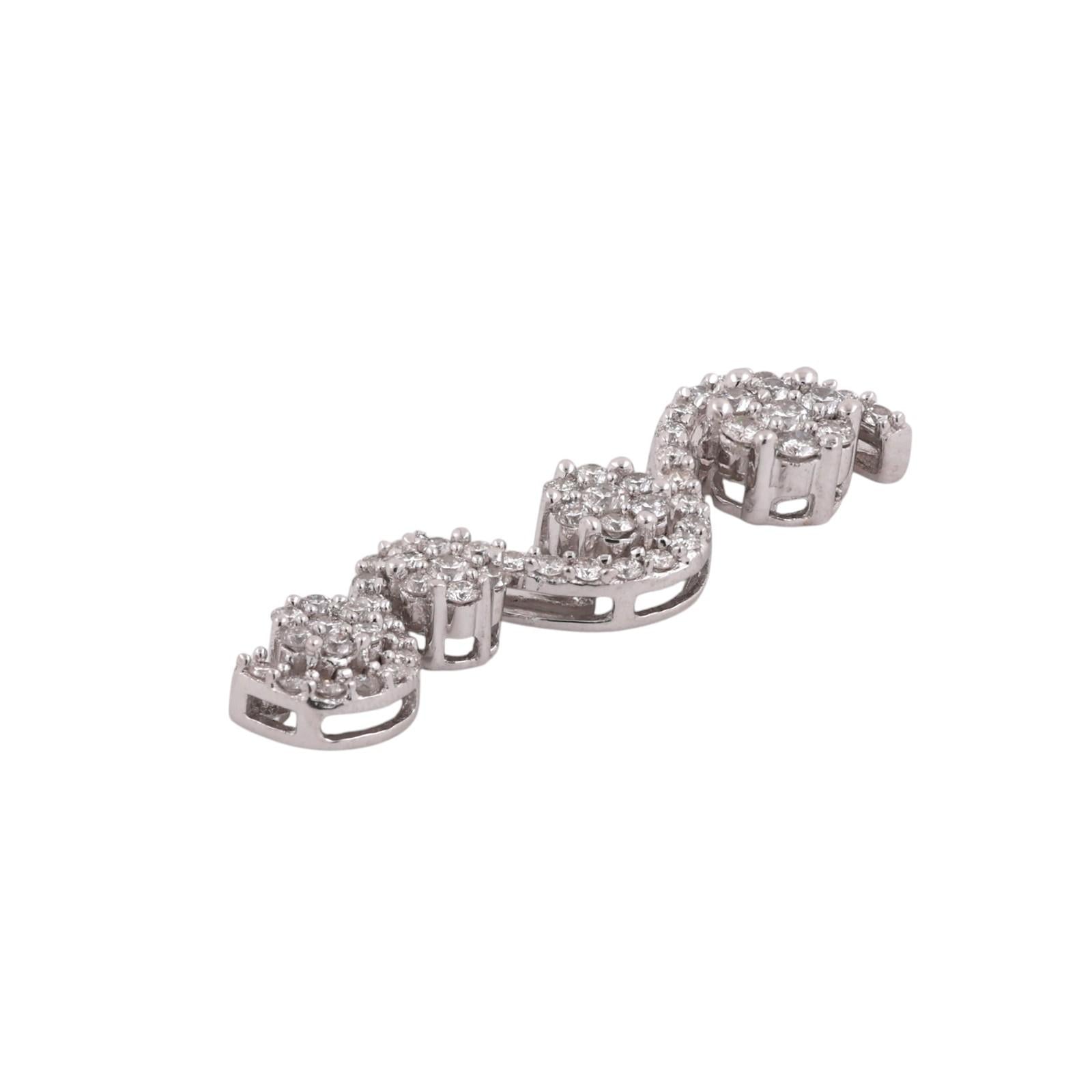 14K White Gold Diamond Pendant 2.00 CTW Floral Cluster Swirl Journey Slide