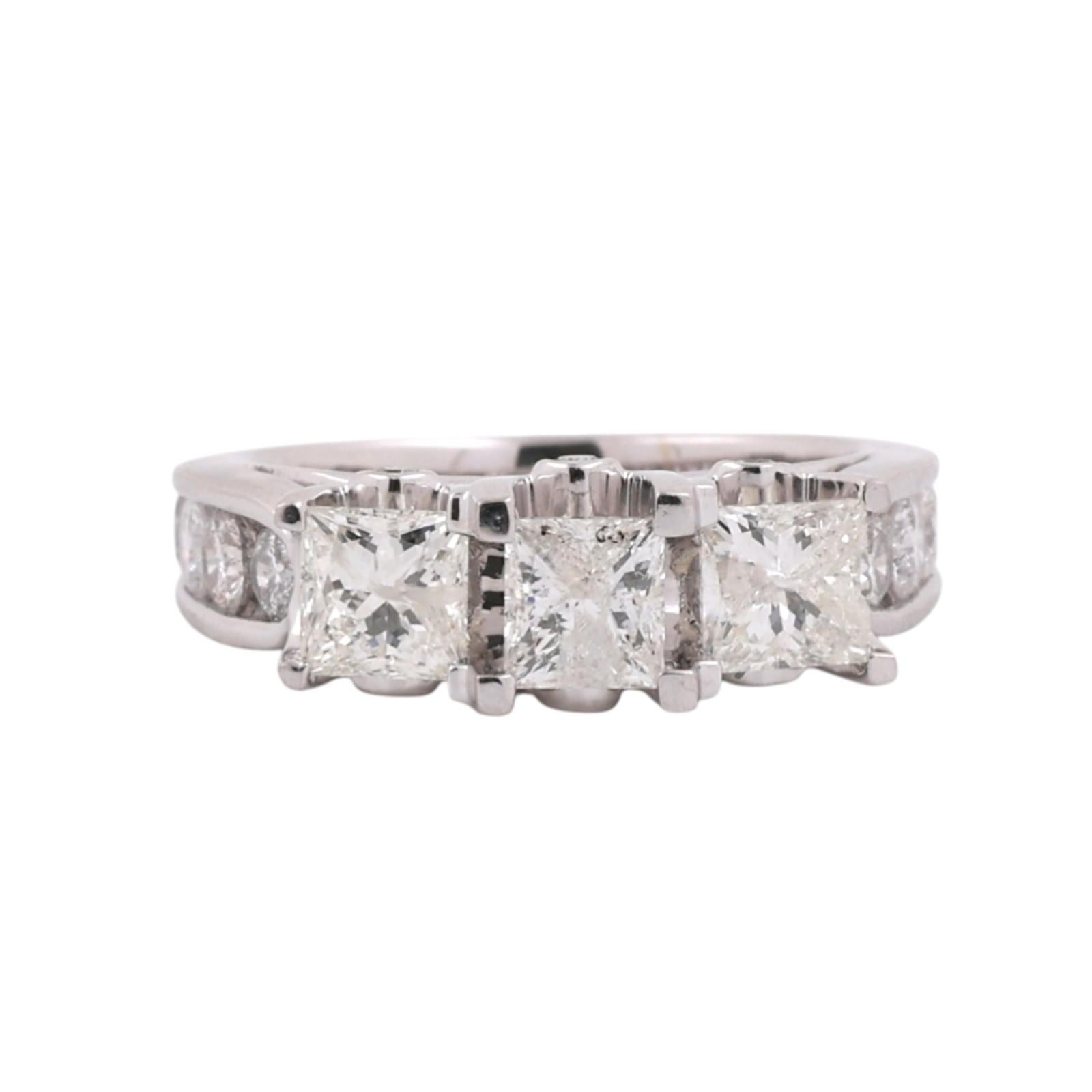 3.00ctw Princess Diamond 3-Stone Ring 14K White Gold Band w/ Accents Estate