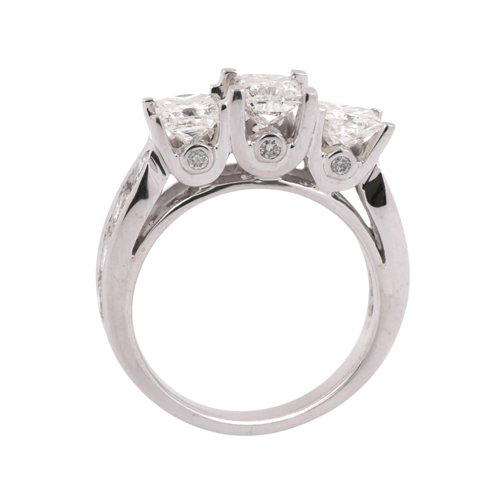 3.00ctw Princess Diamond 3-Stone Ring 14K White Gold Band w/ Accents Estate