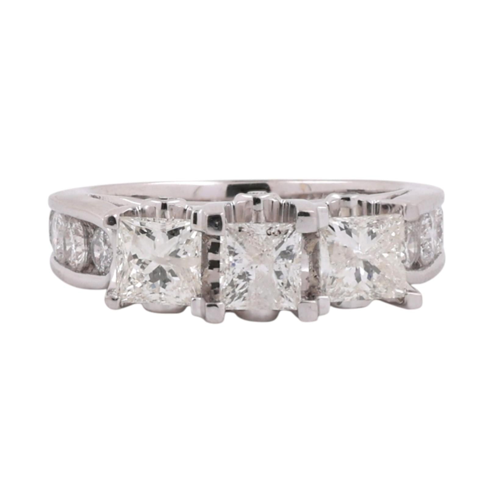 3.00ctw Princess Diamond 3-Stone Ring 14K White Gold Band w/ Accents Estate