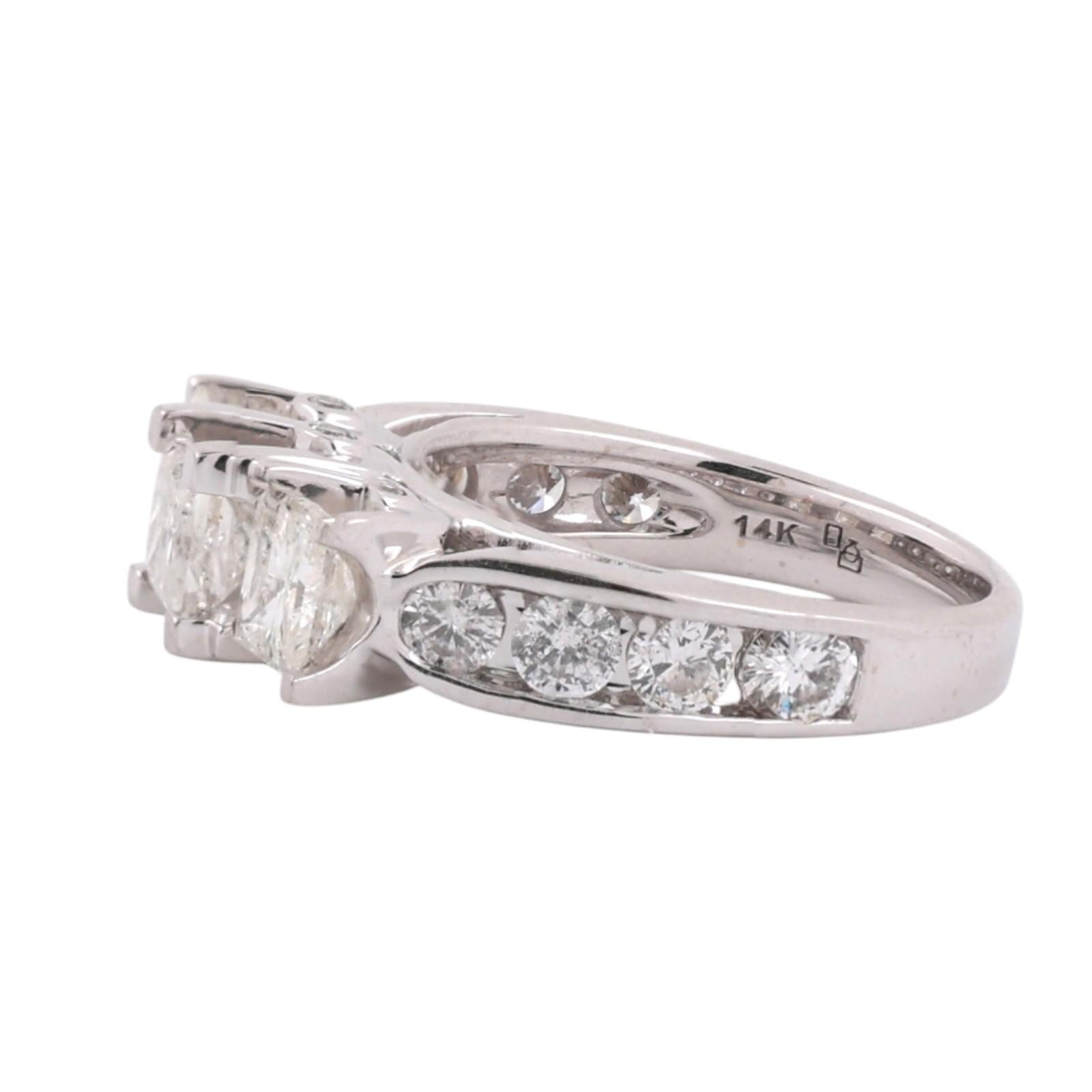 3.00ctw Princess Diamond 3-Stone Ring 14K White Gold Band w/ Accents Estate