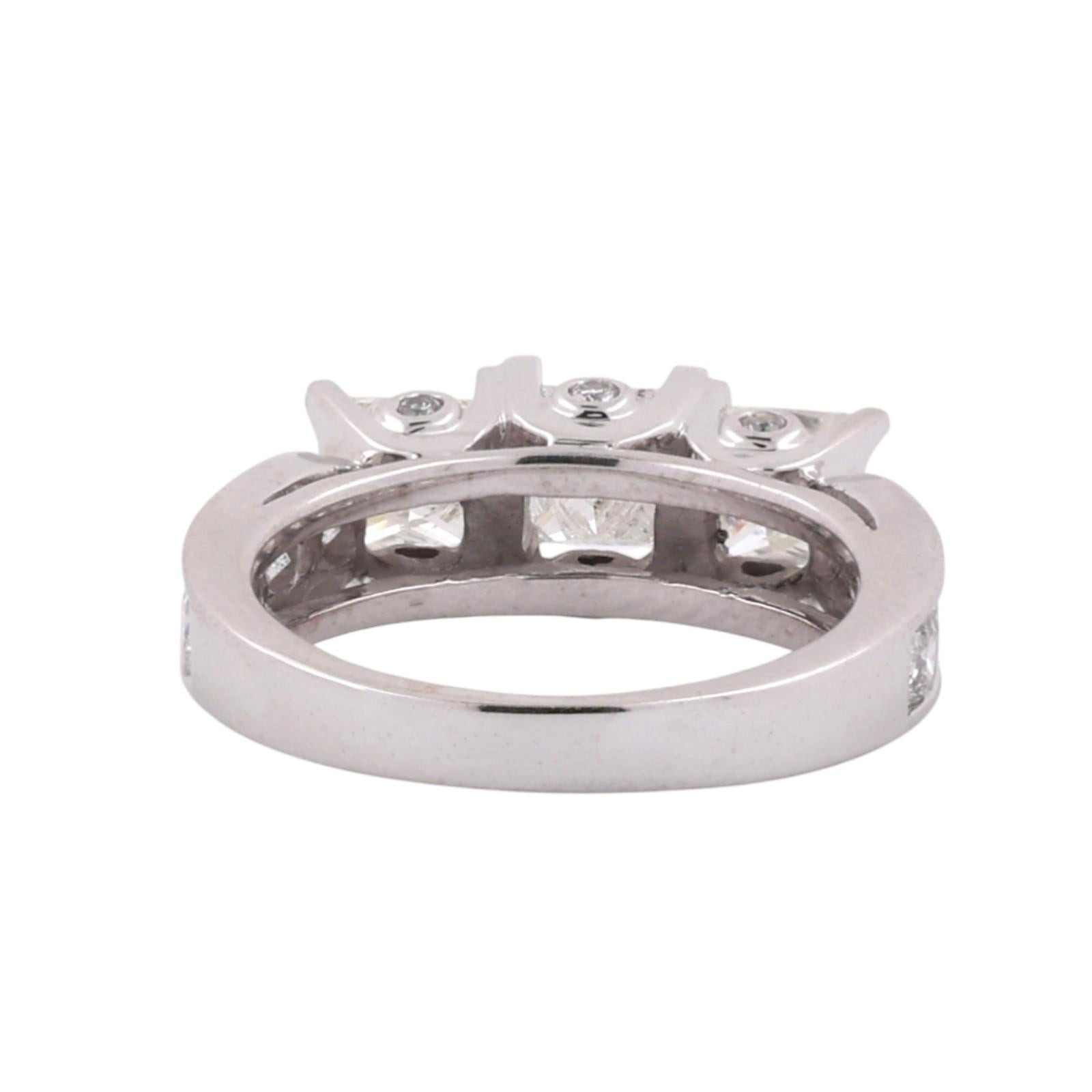 3.00ctw Princess Diamond 3-Stone Ring 14K White Gold Band w/ Accents Estate