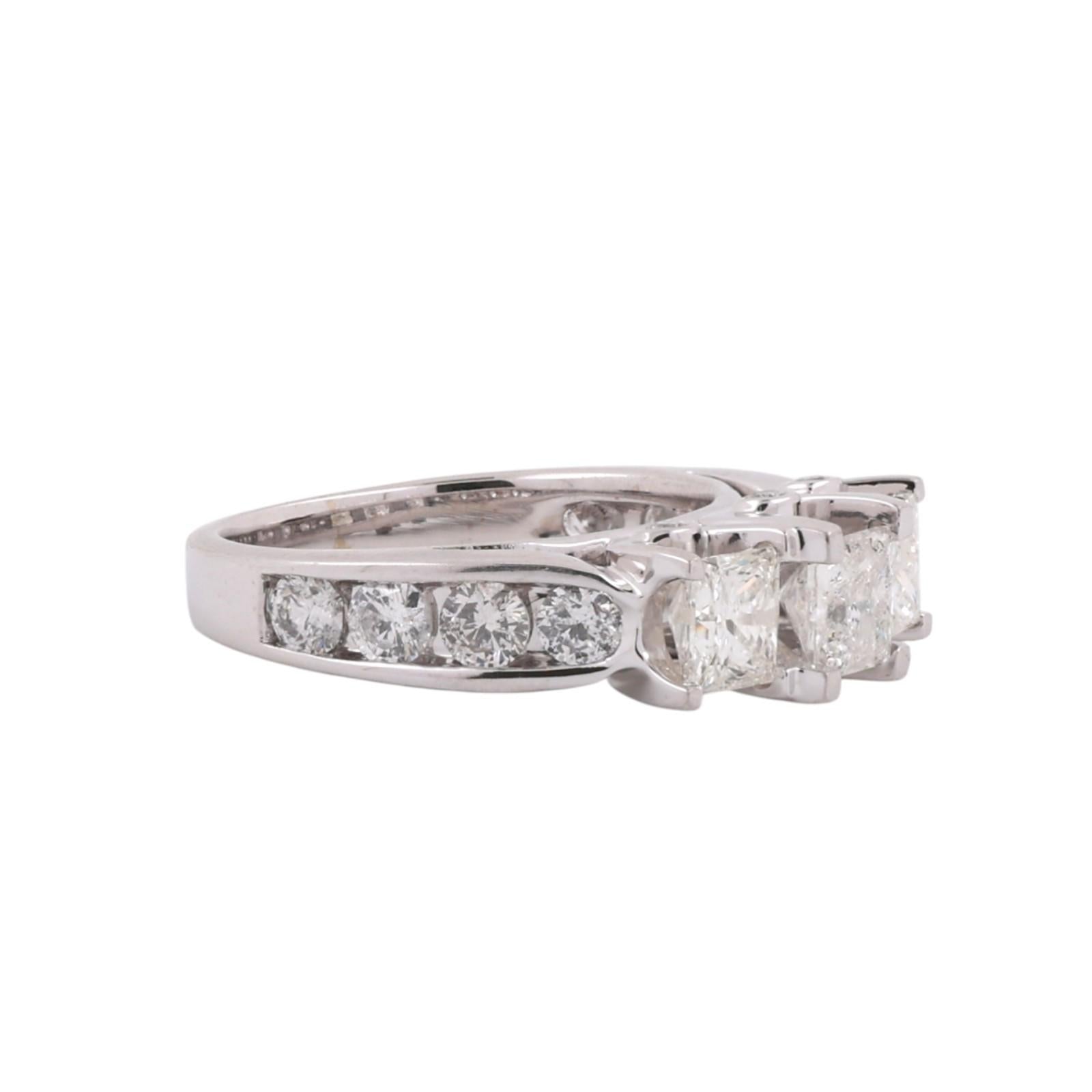 3.00ctw Princess Diamond 3-Stone Ring 14K White Gold Band w/ Accents Estate