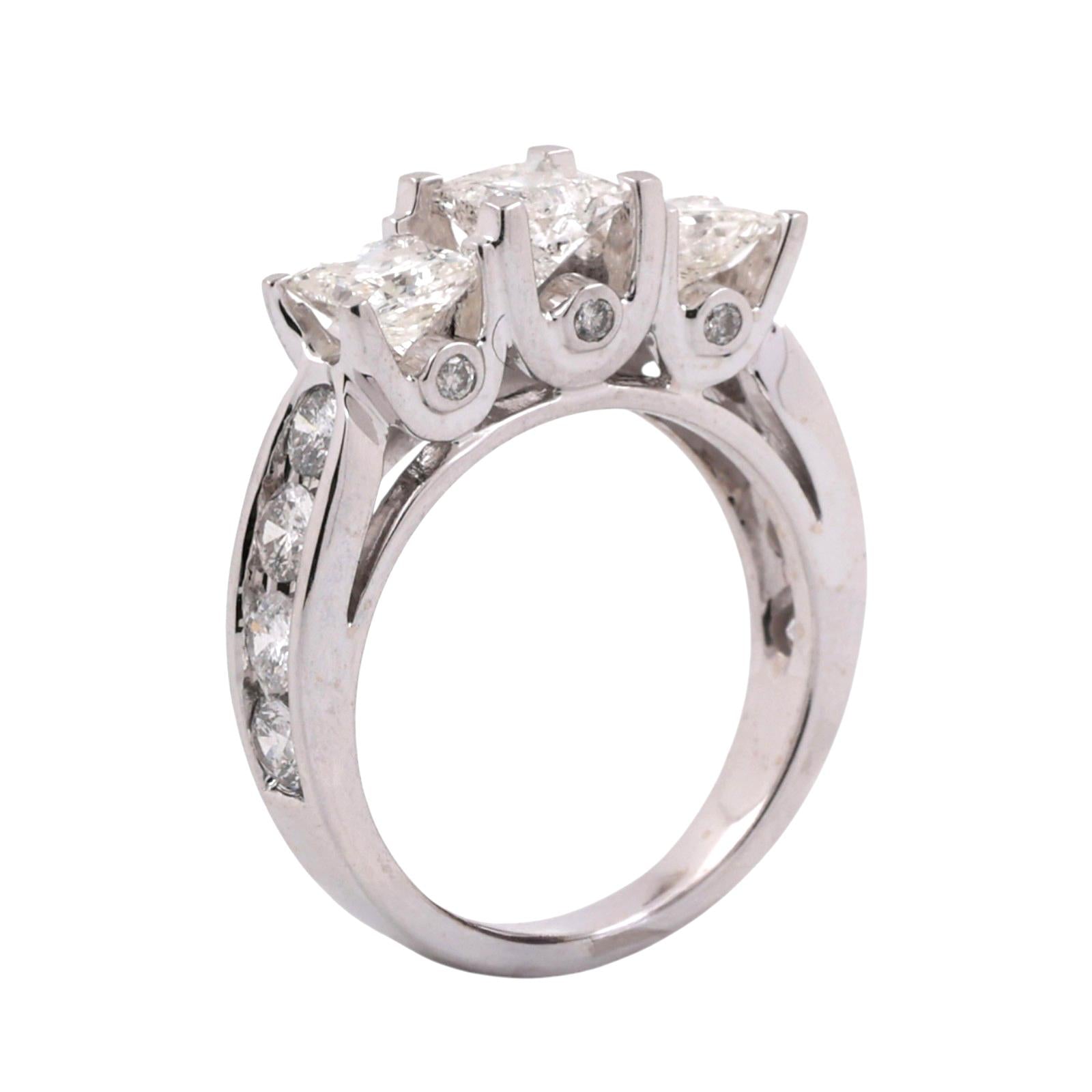 3.00ctw Princess Diamond 3-Stone Ring 14K White Gold Band w/ Accents Estate