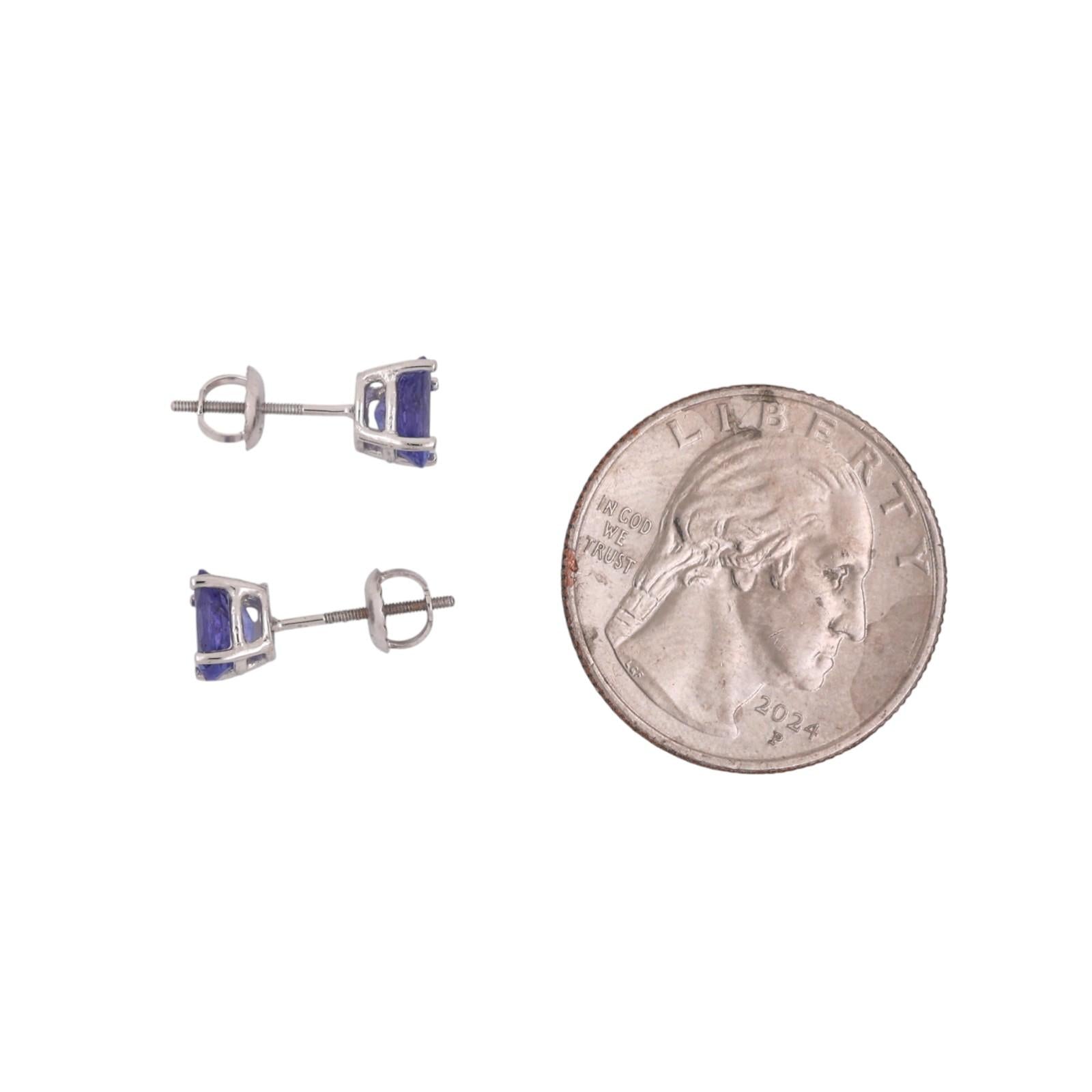 Oval Tanzanite Gemstone Stud Earrings 14K White Gold 1.70 CTW Ladies Estate