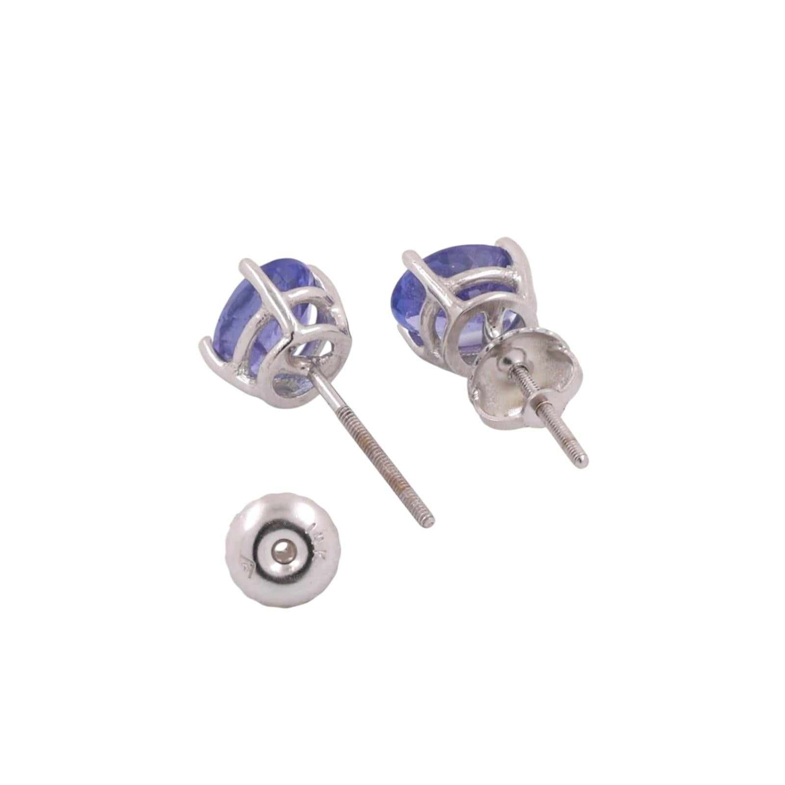 Oval Tanzanite Gemstone Stud Earrings 14K White Gold 1.70 CTW Ladies Estate