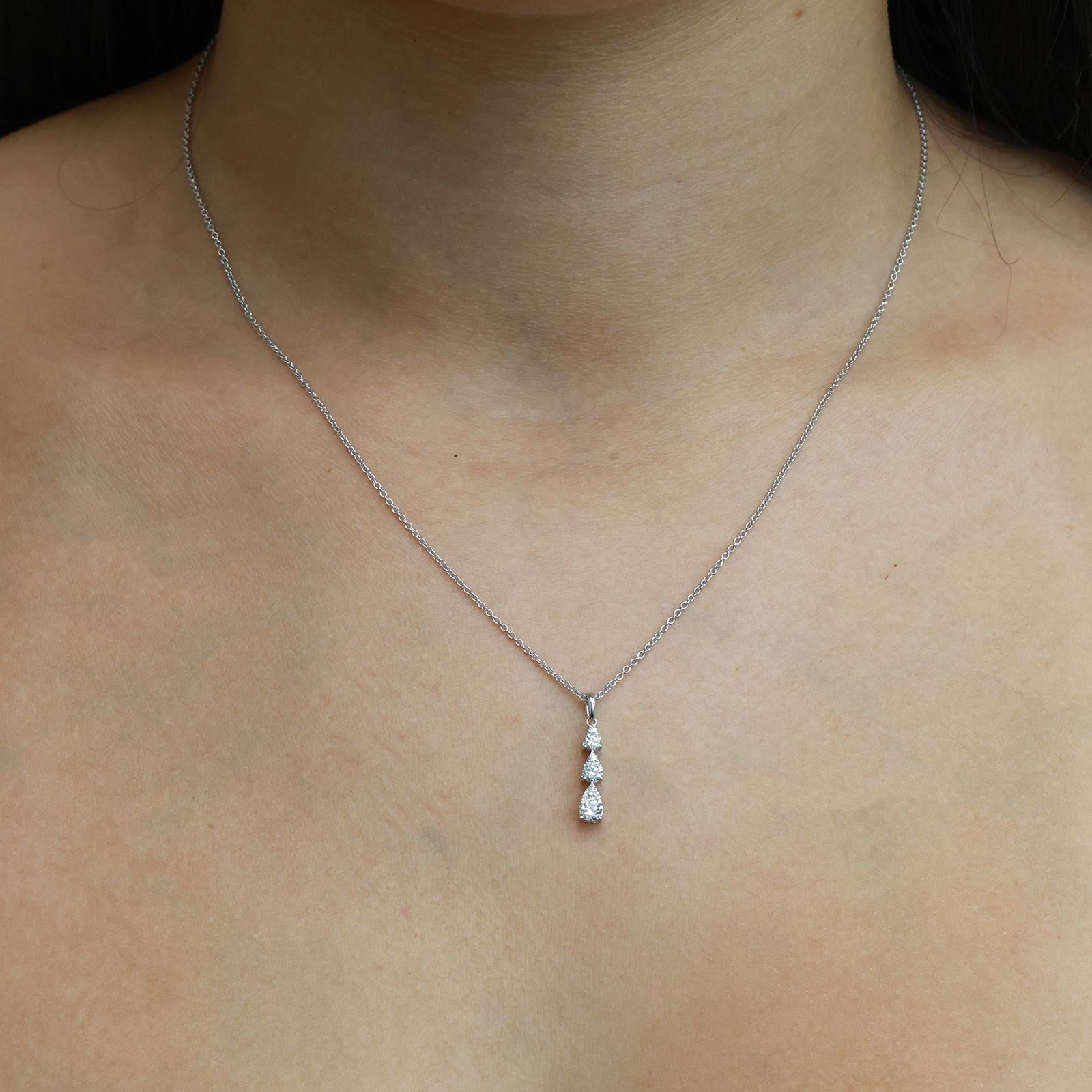 Diamond Journey Pendant Cable Chain Necklace 14K White Gold 0.45 TW 17"- 18"