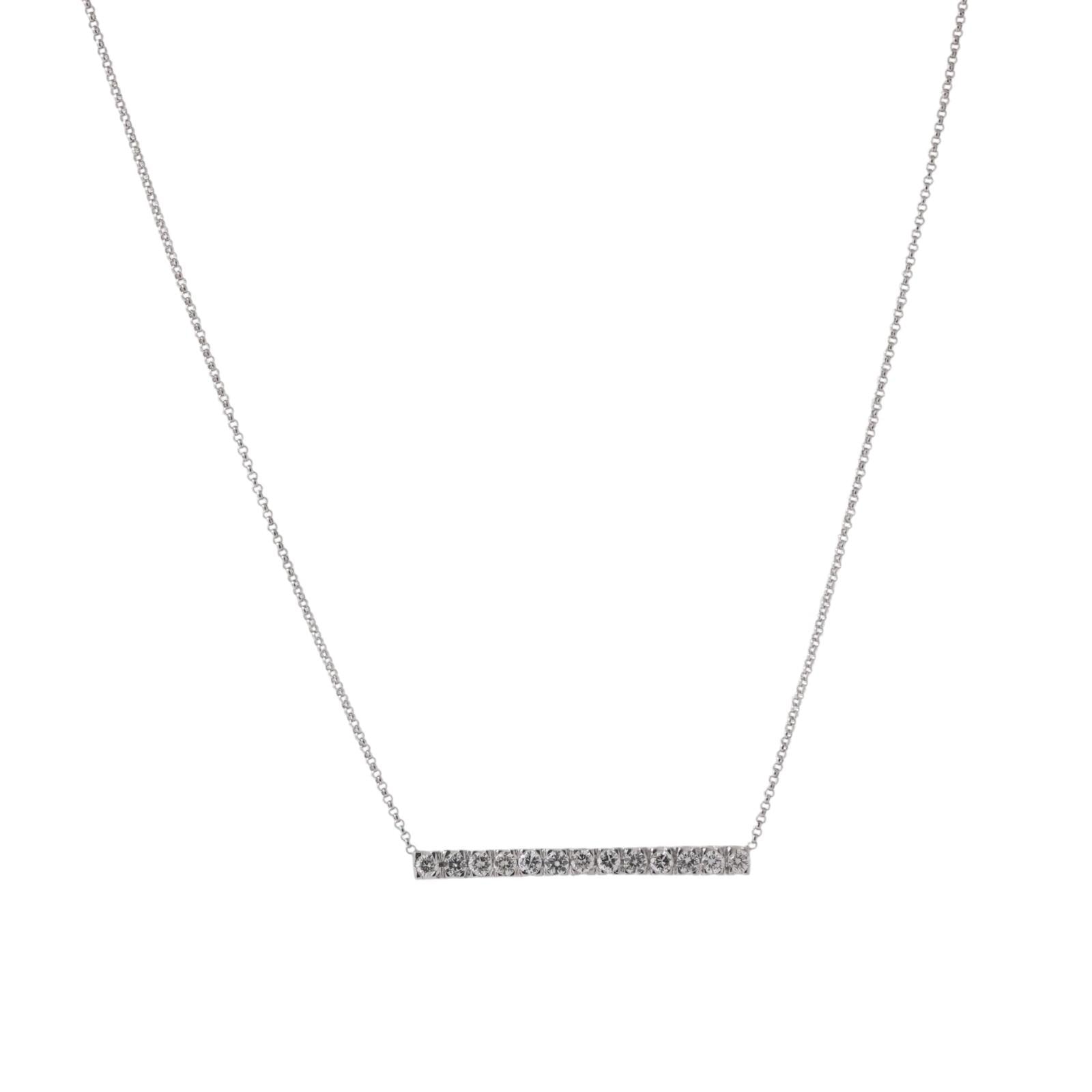 0.90 TW Diamond Bar Pendant Chain Necklace 14K White Gold 17.5" Ladies Estate