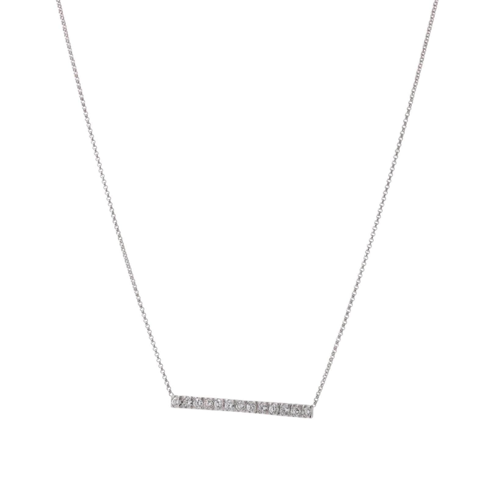 0.90 TW Diamond Bar Pendant Chain Necklace 14K White Gold 17.5" Ladies Estate
