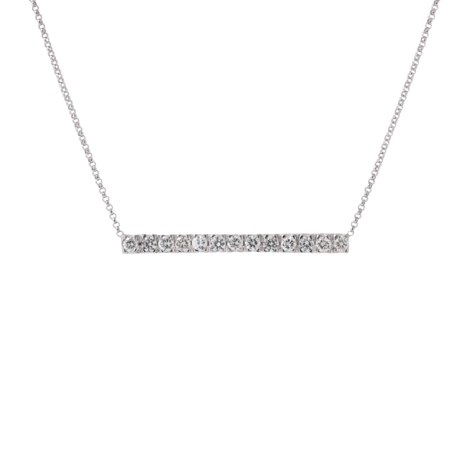 0.90 TW Diamond Bar Pendant Chain Necklace 14K White Gold 17.5" Ladies Estate
